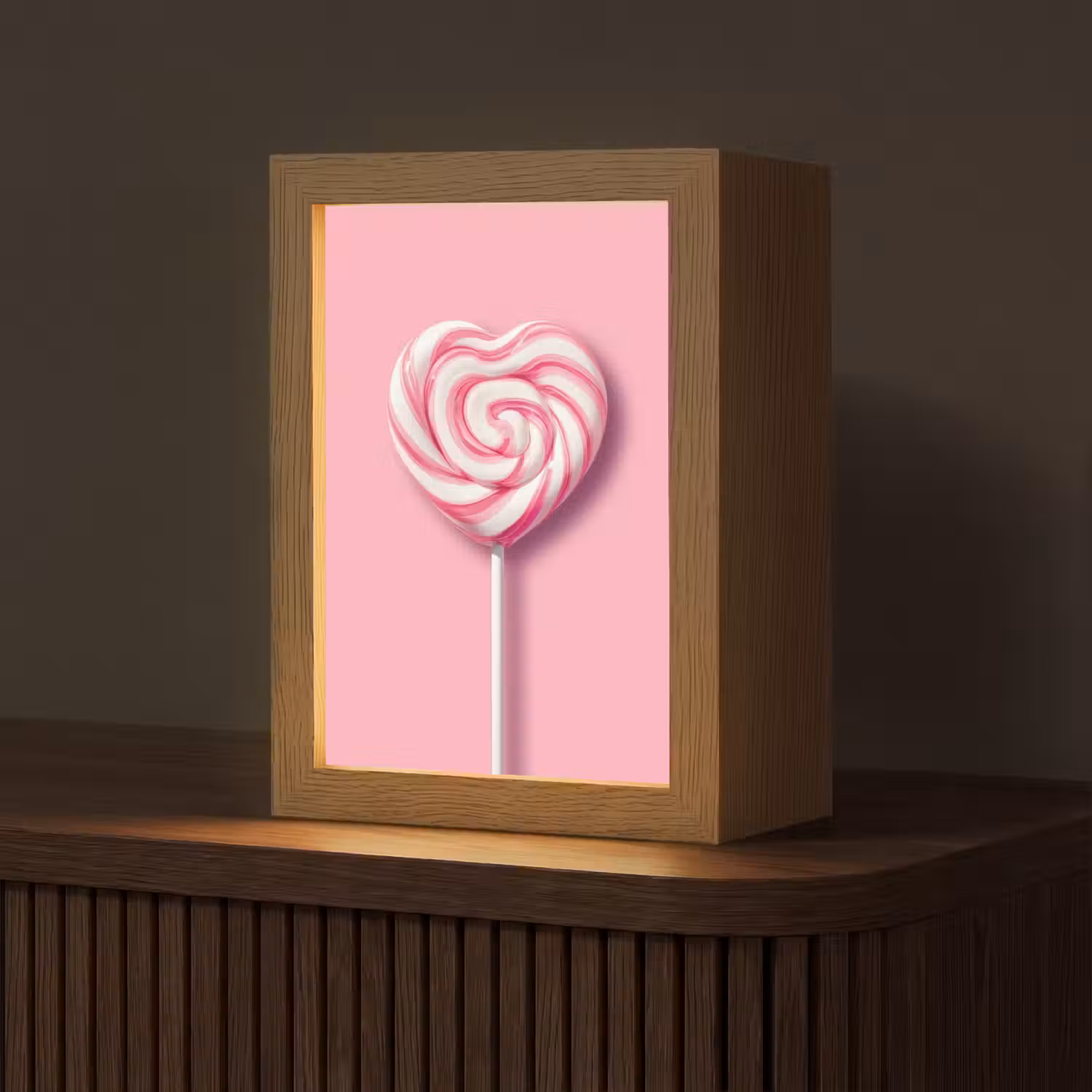 Snoep - Lolly - Hart- Roze Light Box met kabel (Tafellamp) klein -z3d_website