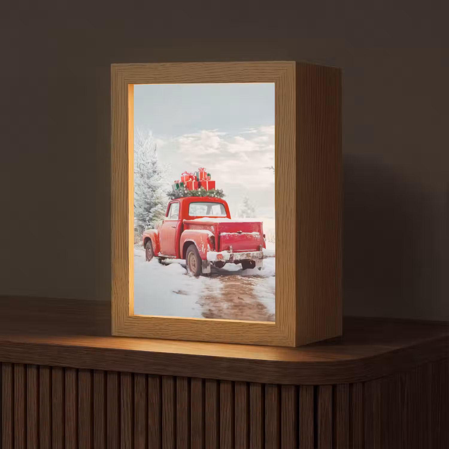 Auto - Rood - Cadeaus - Winter - Sneeuw - Kerst Light Box met kabel (Tafellamp) klein -z3d_website