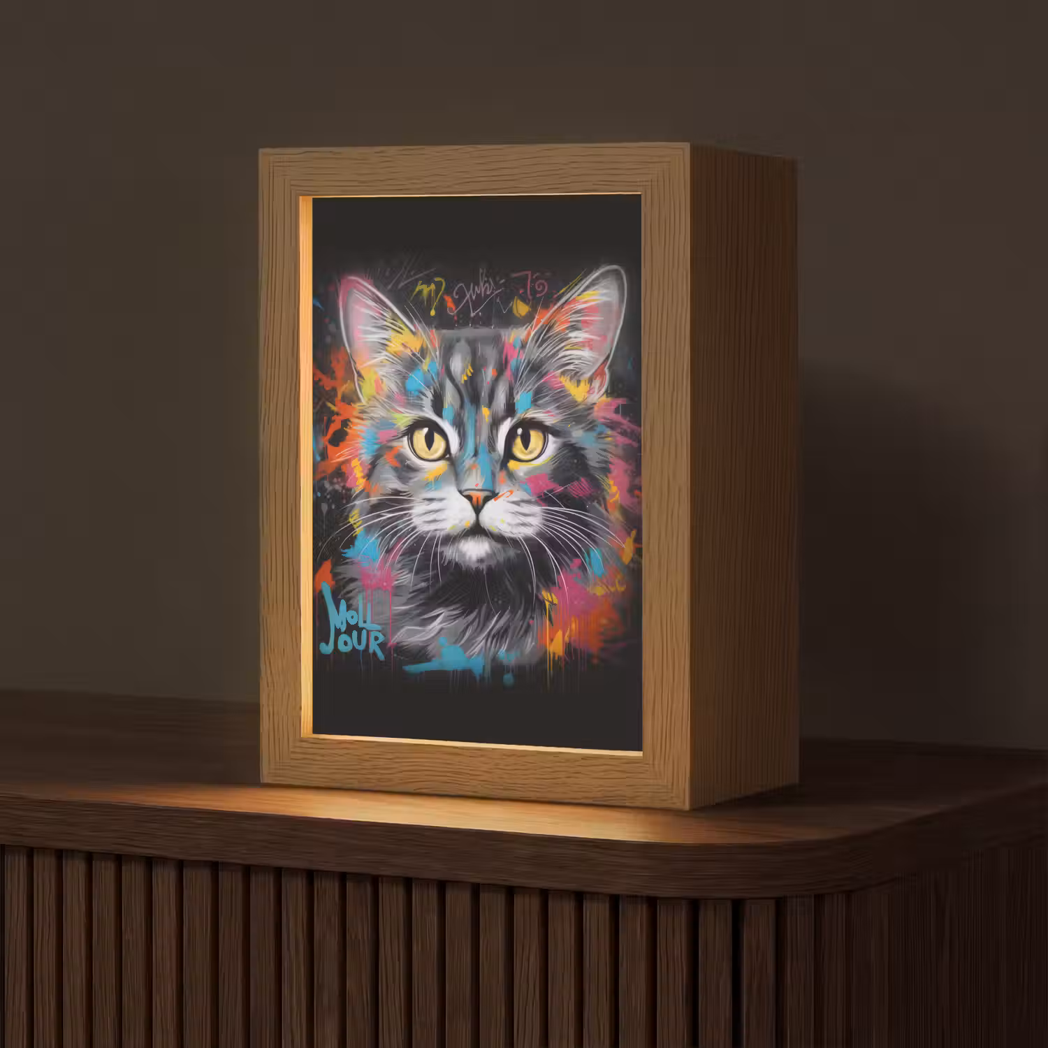 Kat - Graffiti - Dieren - Kleuren - Grijs Light Box met kabel (Tafellamp) klein -z3d_website