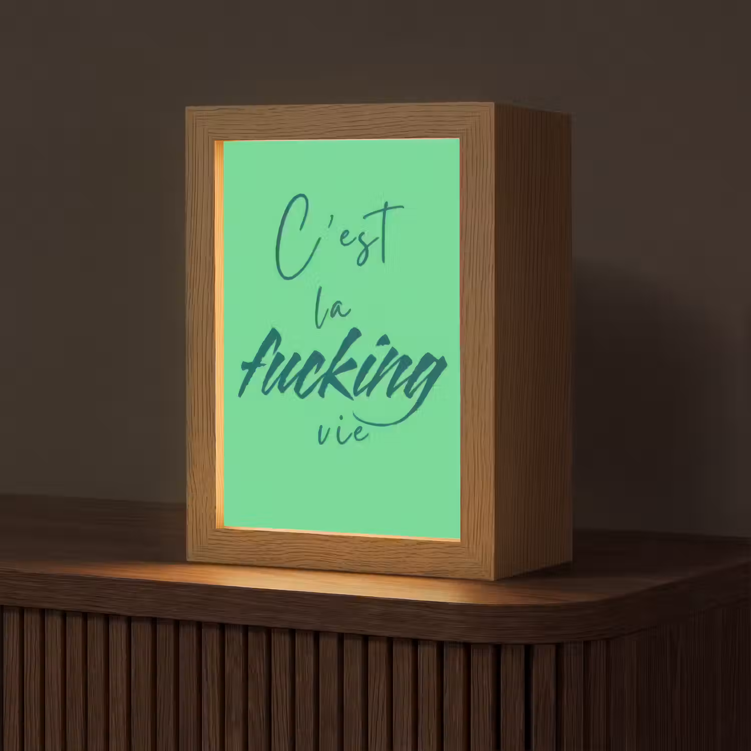 c'est la fucking vie - Groen - Penseelstijl Light Box met kabel (Tafellamp) klein -z3d_website
