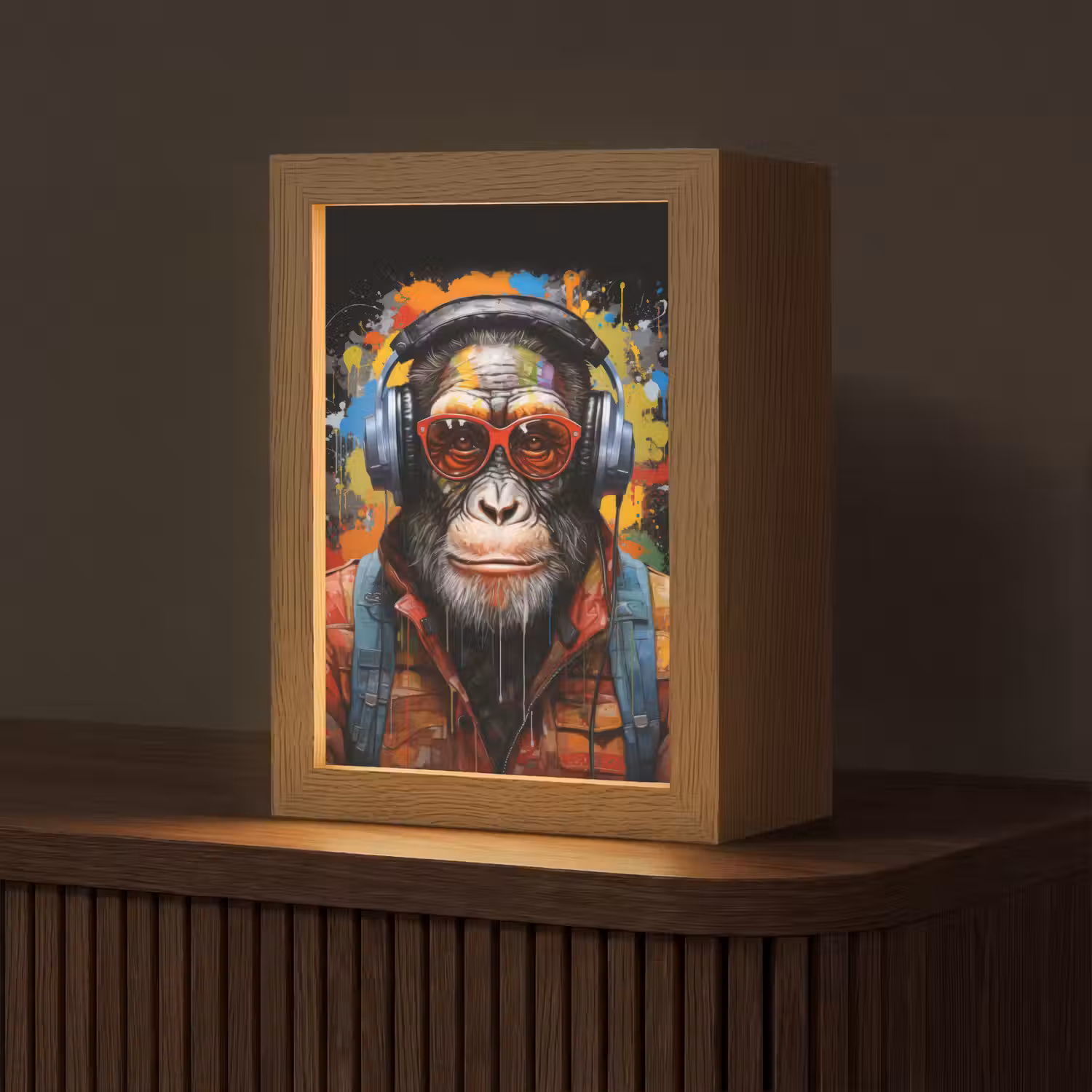 Chimpansee - Aap - dieren - Graffiti - Bril - Koptelefoon - Kleuren Light Box met kabel (Tafellamp) klein -z3d_website