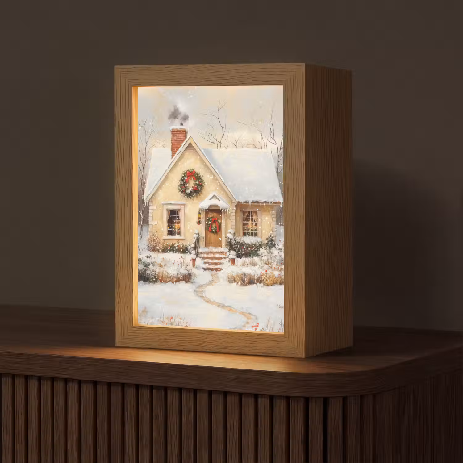 Kerst - Huis - Winter - Sneeuw Light Box met kabel (Tafellamp) klein -z3d_website