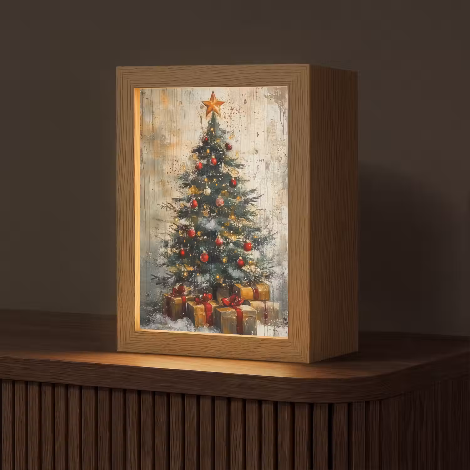 Kerstboom - Vintage - Kerst - Cadeau Light Box met kabel (Tafellamp) klein -z3d_website