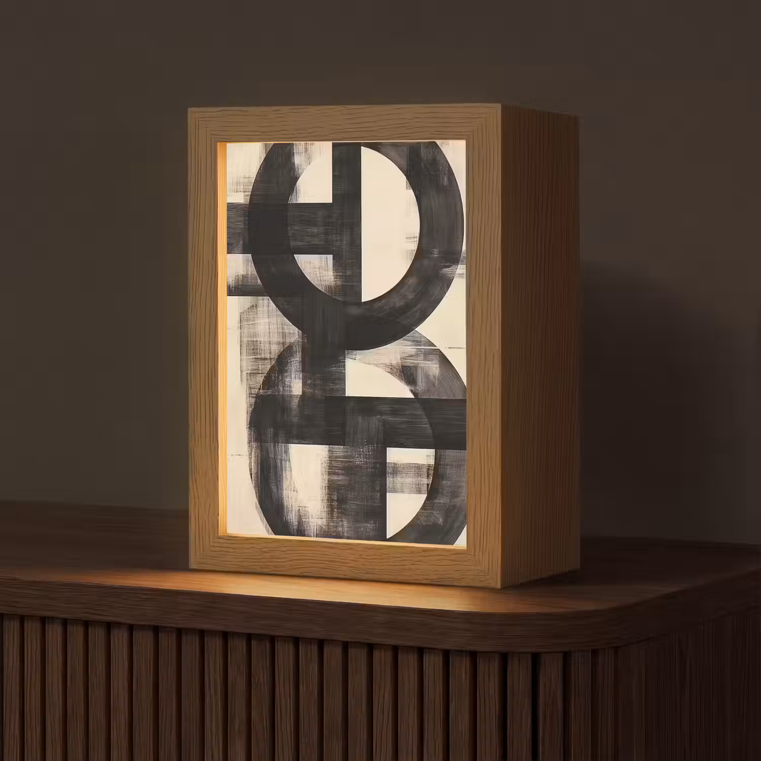 Cirkels - Balken - Zwart - Abstract Light Box met kabel (Tafellamp) klein -z3d_website