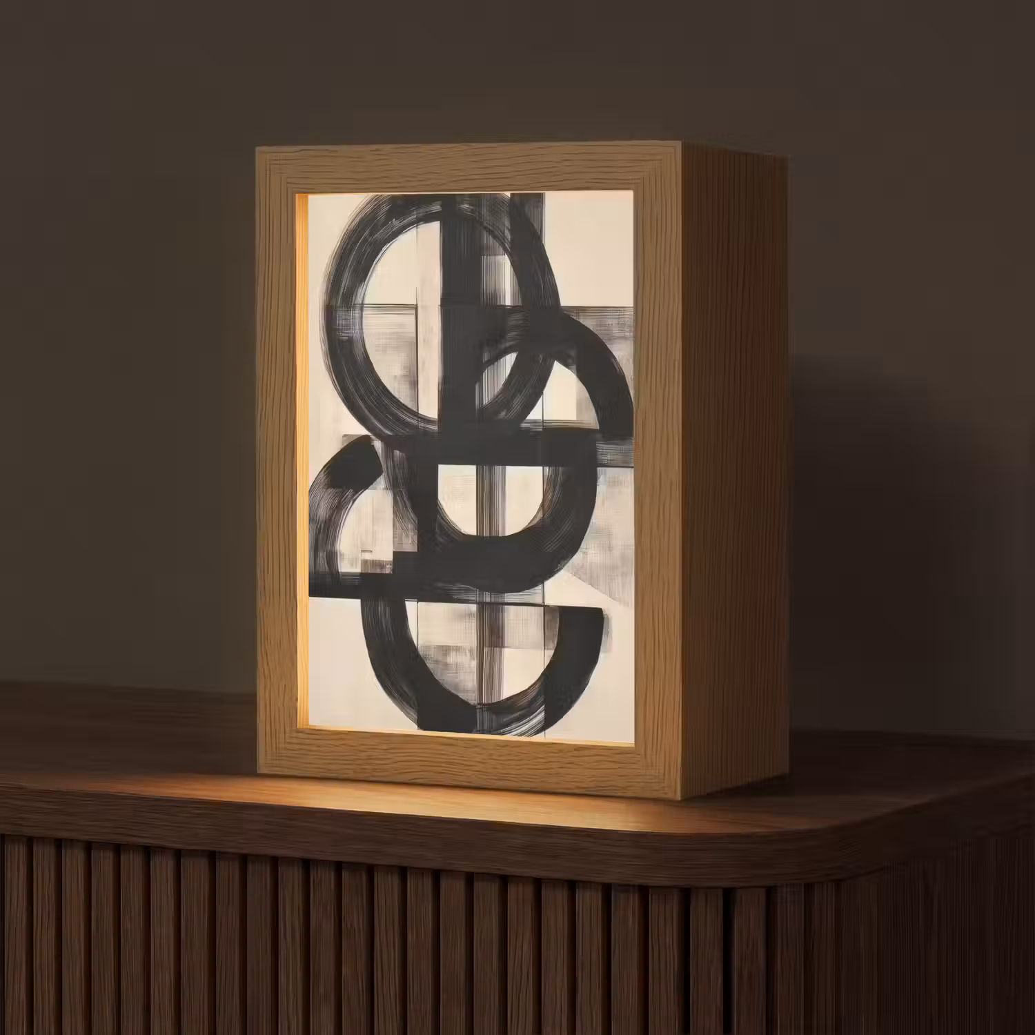 Cirkels - Lijnen - Vormen - Zwart Light Box met kabel (Tafellamp) klein -z3d_website