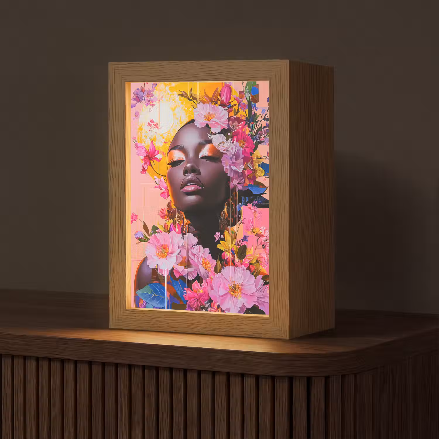 Kleurrijk - Bloemen - Vrouw - Zon Light Box met kabel (Tafellamp) klein -z3d_website