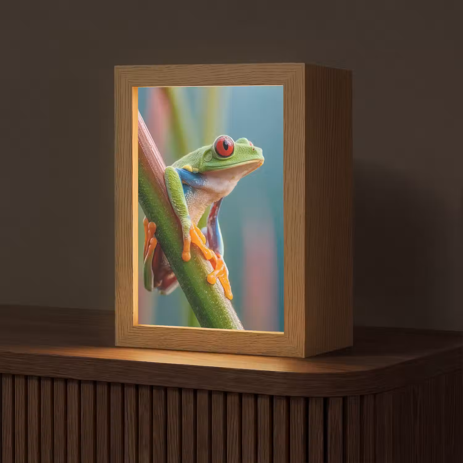 Kleurrijke kikker - Groene stengel - Alert Light Box met kabel (Tafellamp) klein -z3d_website