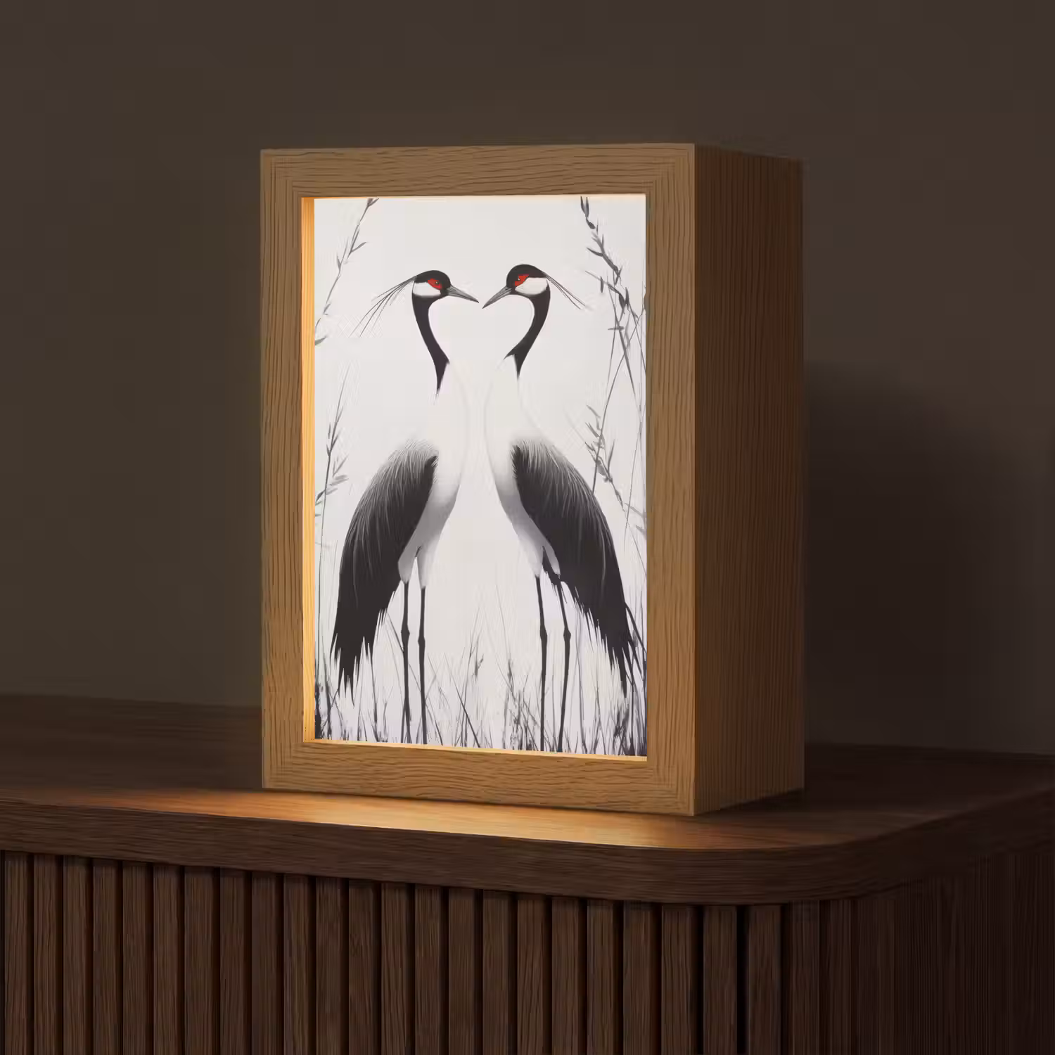 Kraanvogels - Gras - Hartvorm - Zwart Light Box met kabel (Tafellamp) klein -z3d_website