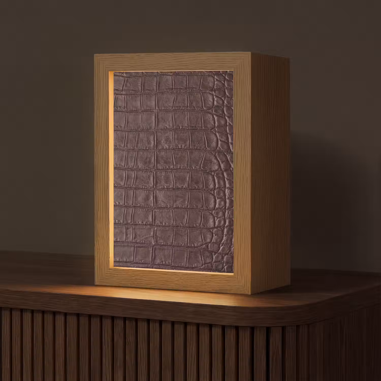 Krokodil - Leer - Bruin Light Box met kabel (Tafellamp) klein -z3d_website