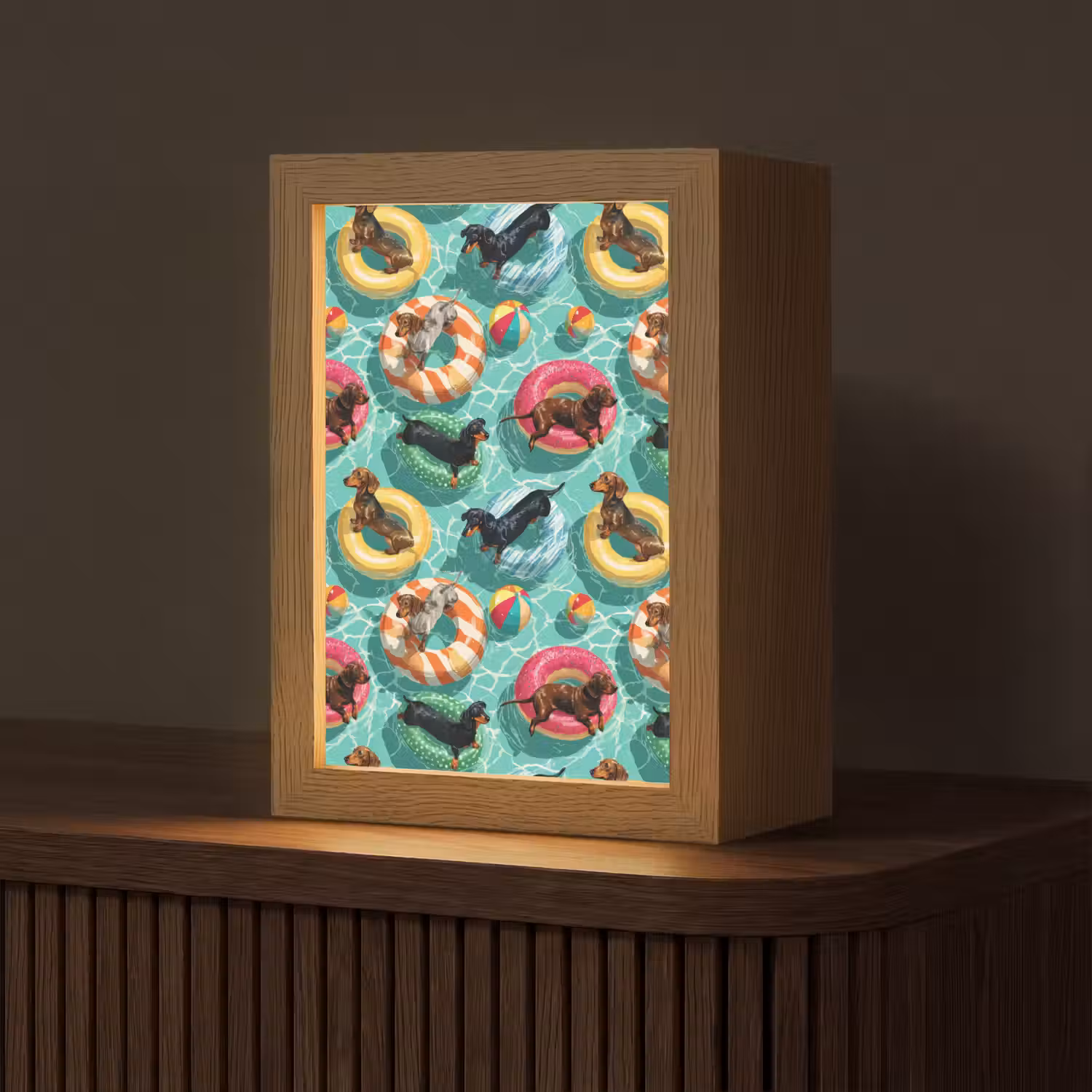 Teckels - Zwembad - Kleurrijk Light Box met kabel (Tafellamp) klein 925 -z3d_website