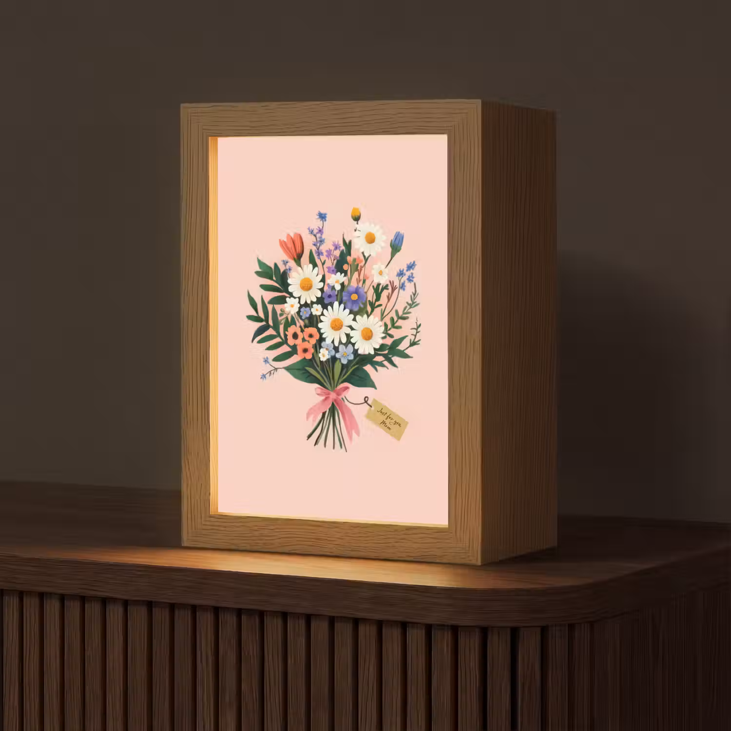 Margrieten - Boeket - Strikje - Roze Light Box met kabel (Tafellamp) klein -z3d_website