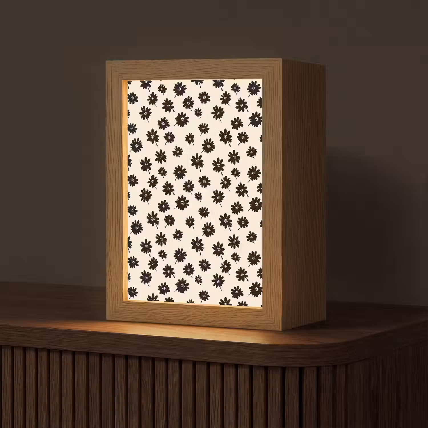 Madeliefjes - Grafisch - Zwart - Beige Light Box met kabel (Tafellamp) klein 925 -z3d_website