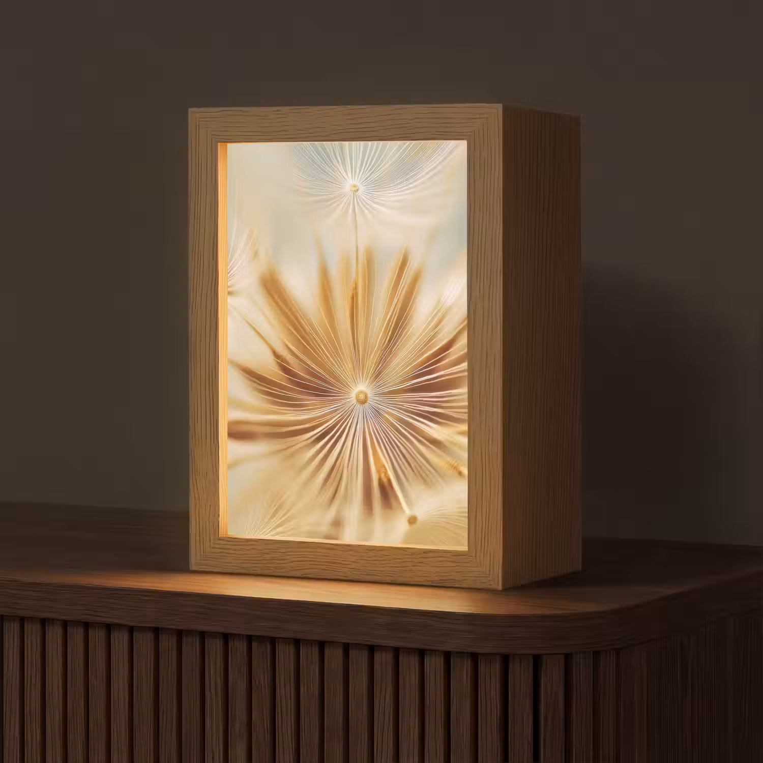 Paardenbloem - Beige - Abstract - Modern - Natuur Light Box met kabel (Tafellamp) klein -z3d_website