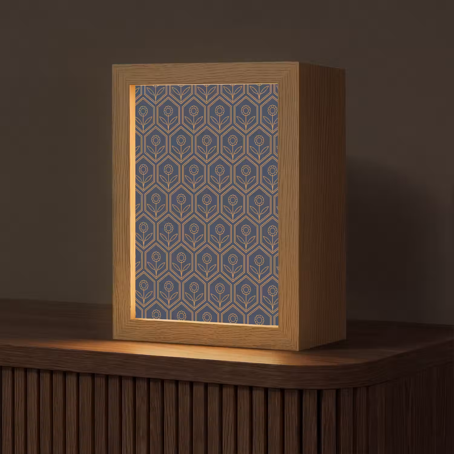 Donkerblauw - Patroon - Bloem - Symmetrisch Light Box met kabel (Tafellamp) klein 925 -z3d_website