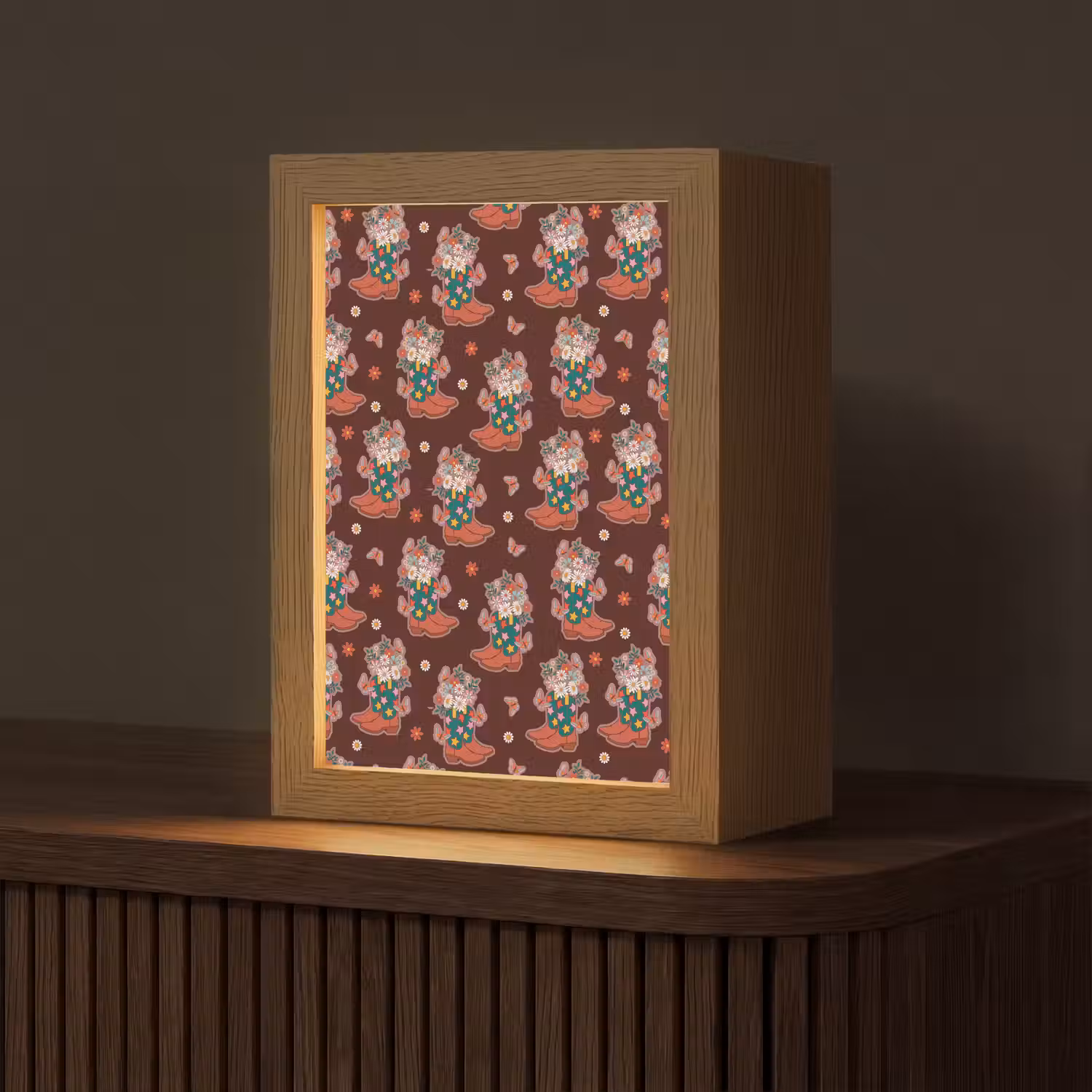 Donker - Cowboy - Laars - Patroon Light Box met kabel (Tafellamp) klein 925 -z3d_website