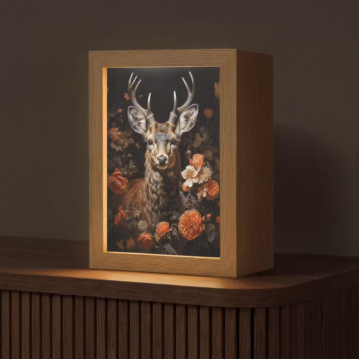 Hert - Dier - Bloemen - Natuur - Botanisch Light Box met kabel (Tafellamp) klein -z3d_website