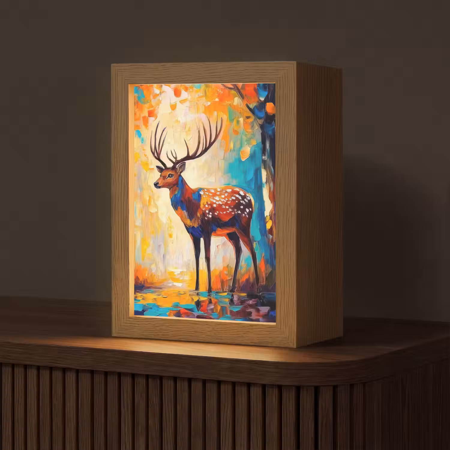 Hert - Bosdieren - Natuur - Kunst Light Box met kabel (Tafellamp) klein -z3d_website