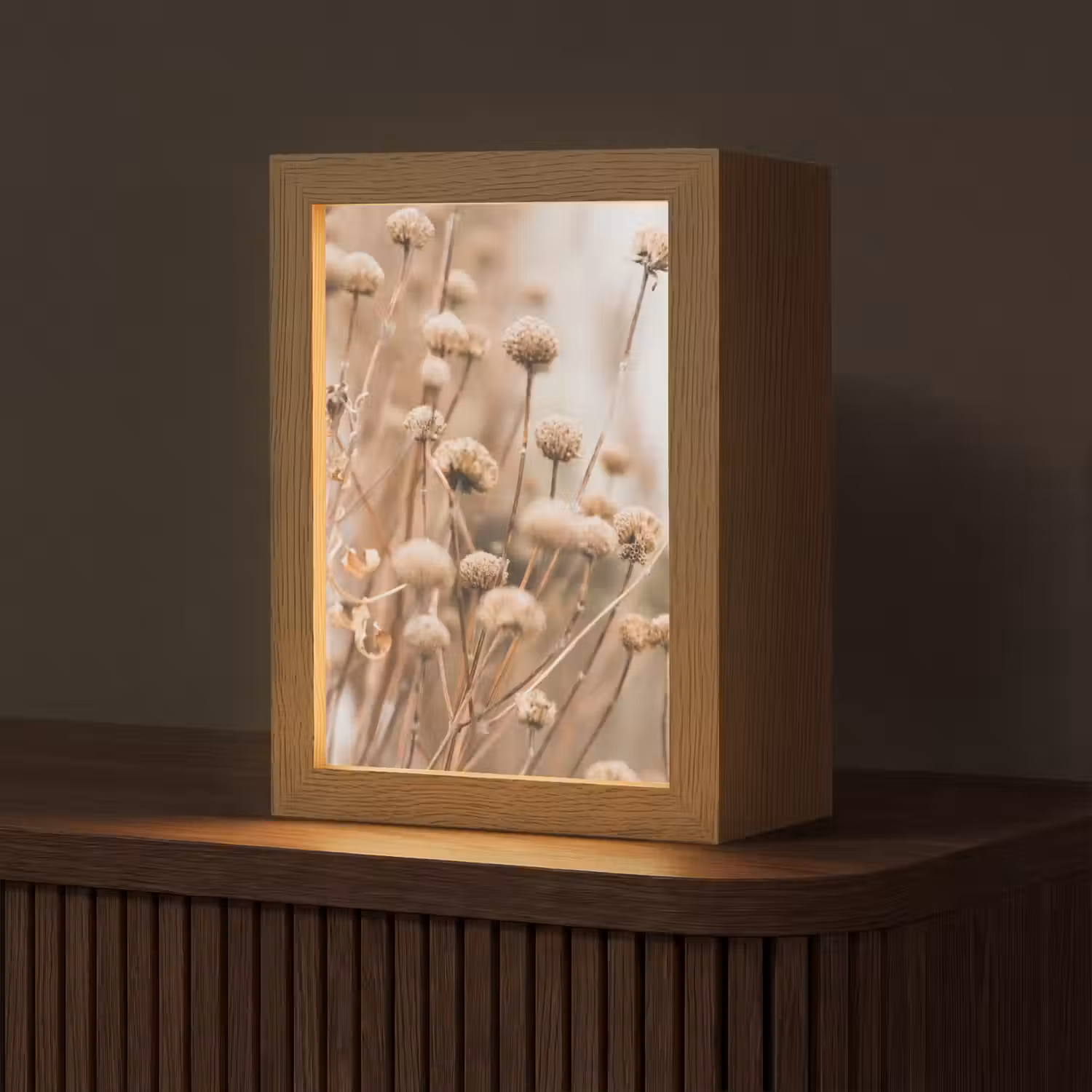 Droogbloemen - Beige - Bloemen - Natuur Light Box met kabel (Tafellamp) klein -z3d_website