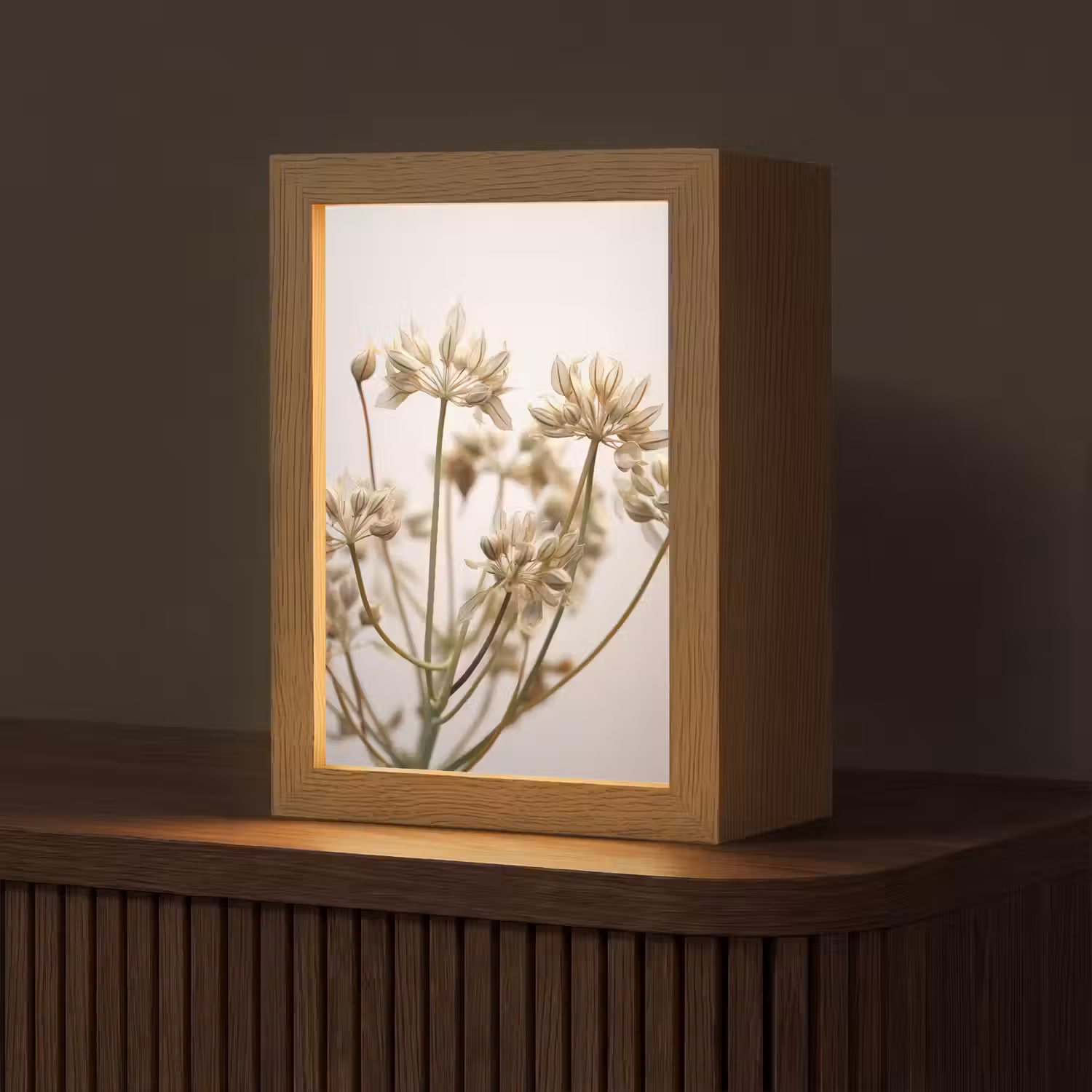 Droogbloemen - Beige - Wit - Planten Light Box met kabel (Tafellamp) klein -z3d_website