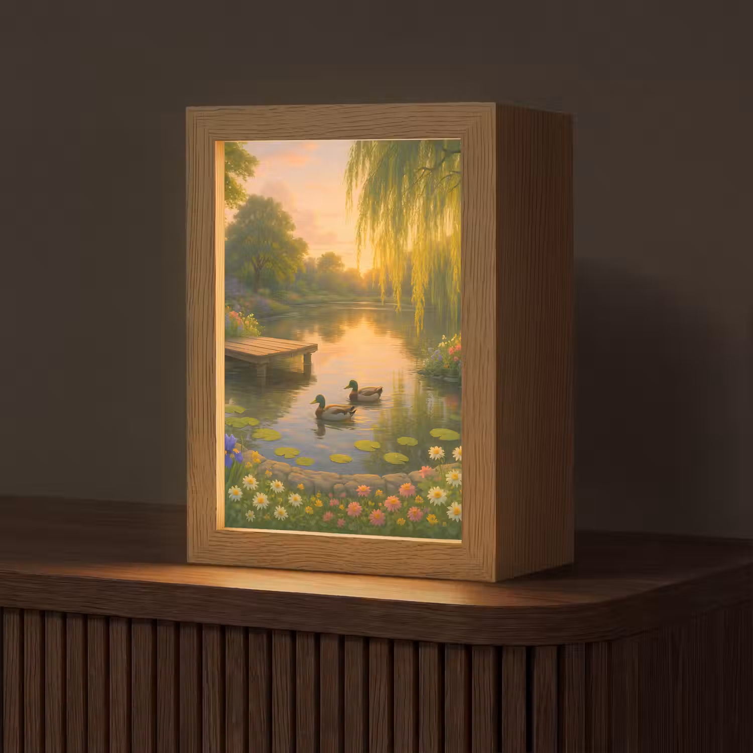 Eenden - Vijver - Bloemen Light Box met kabel (Tafellamp) klein -z3d_website
