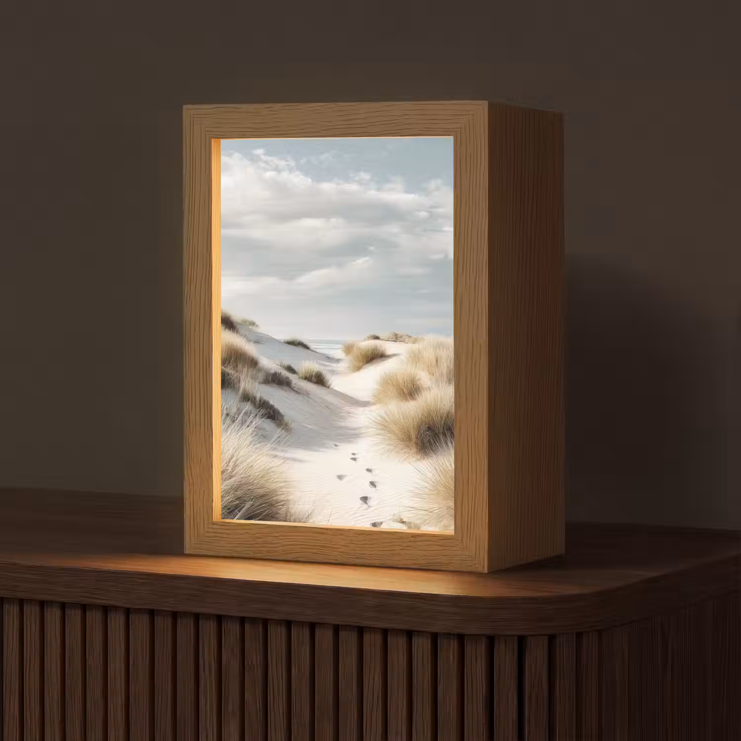 Duinen - Gras - Sporen - Wolken Light Box met kabel (Tafellamp) klein -z3d_website