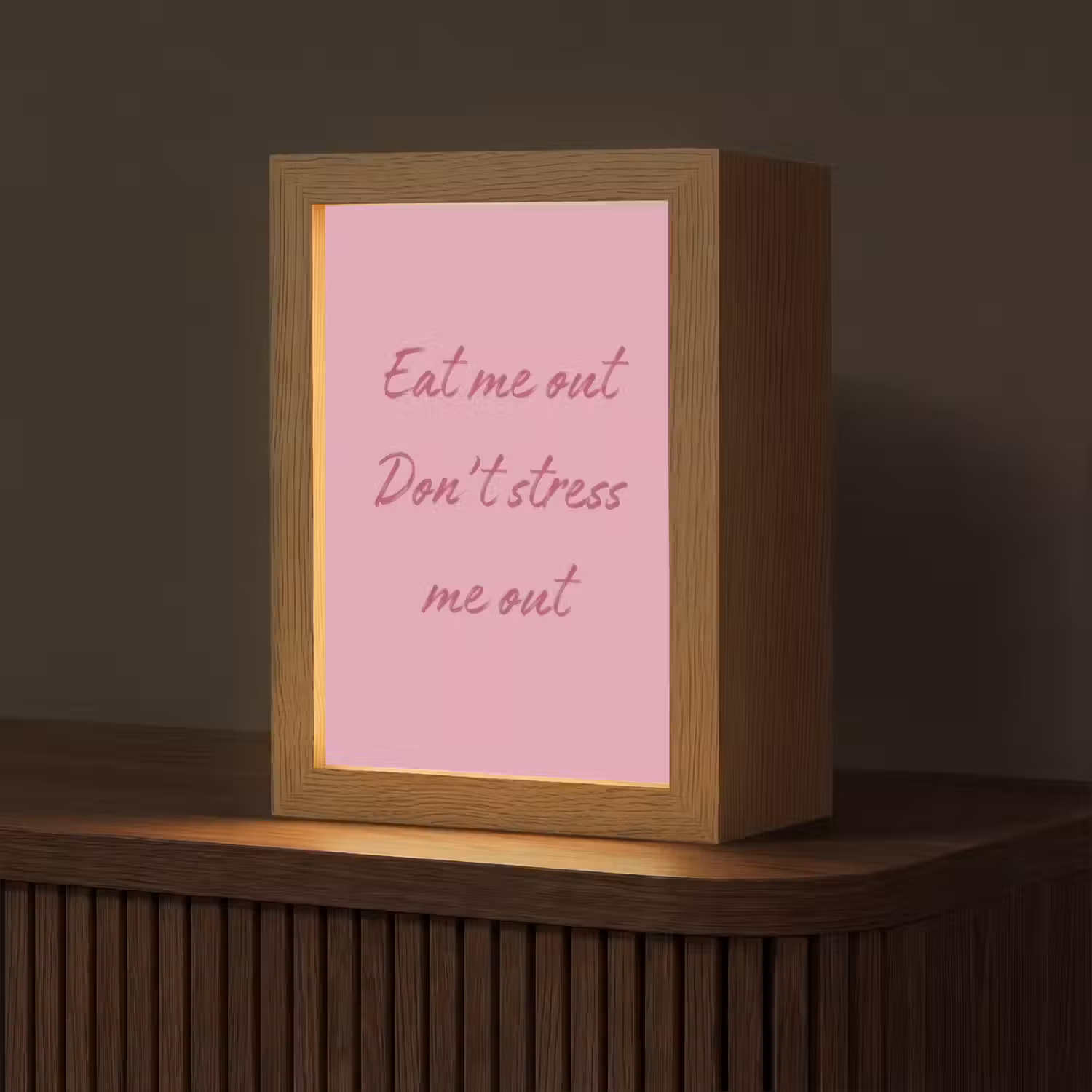 Eat me out don't stress me out - Roze - Handgeschreven Light Box met kabel (Tafellamp) klein -z3d_website