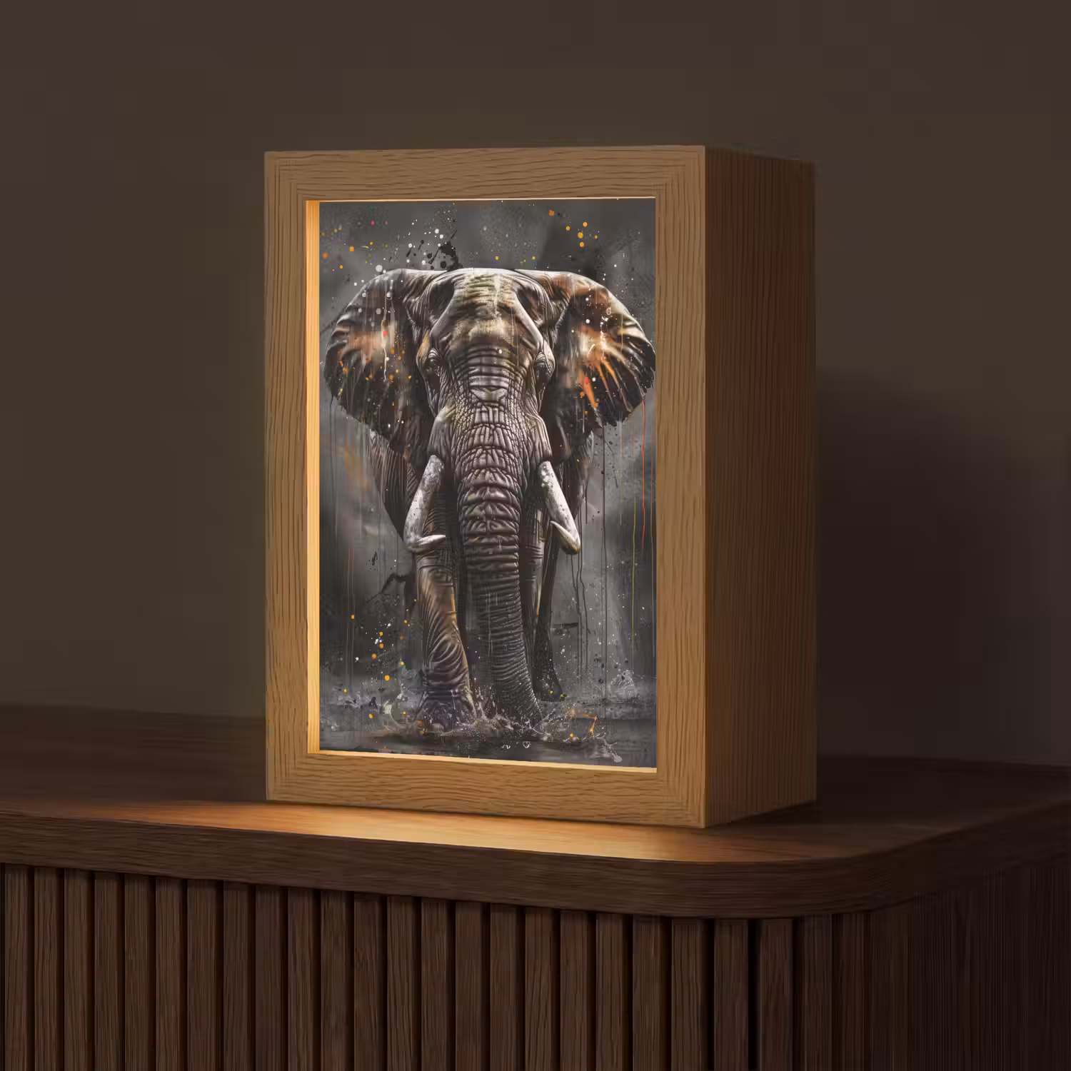 Olifant - Watercolor - Wilde dieren - Luxe Light Box met kabel (Tafellamp) klein -z3d_website