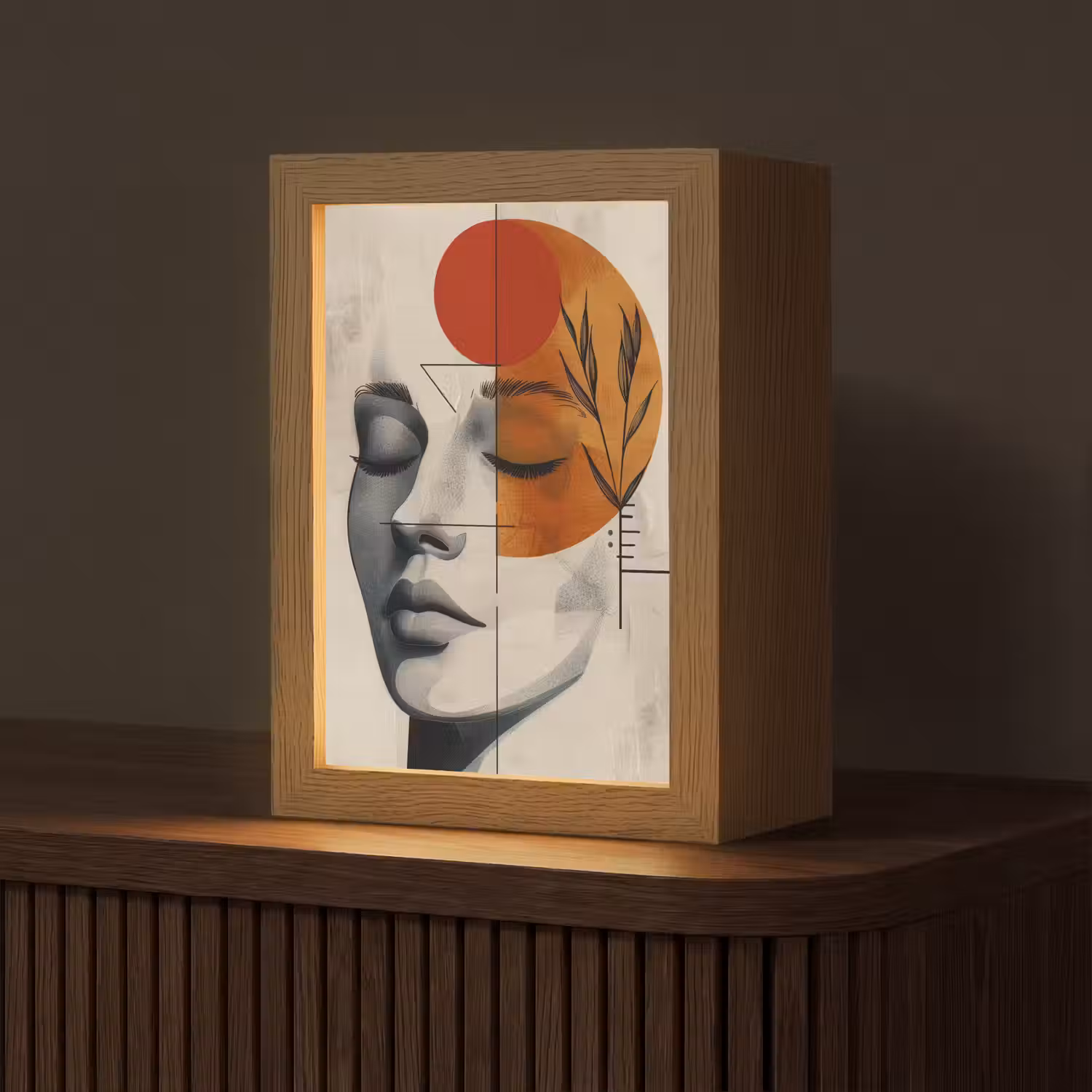 Gezicht - Cirkels - Kunst - Modern Light Box met kabel (Tafellamp) klein -z3d_website