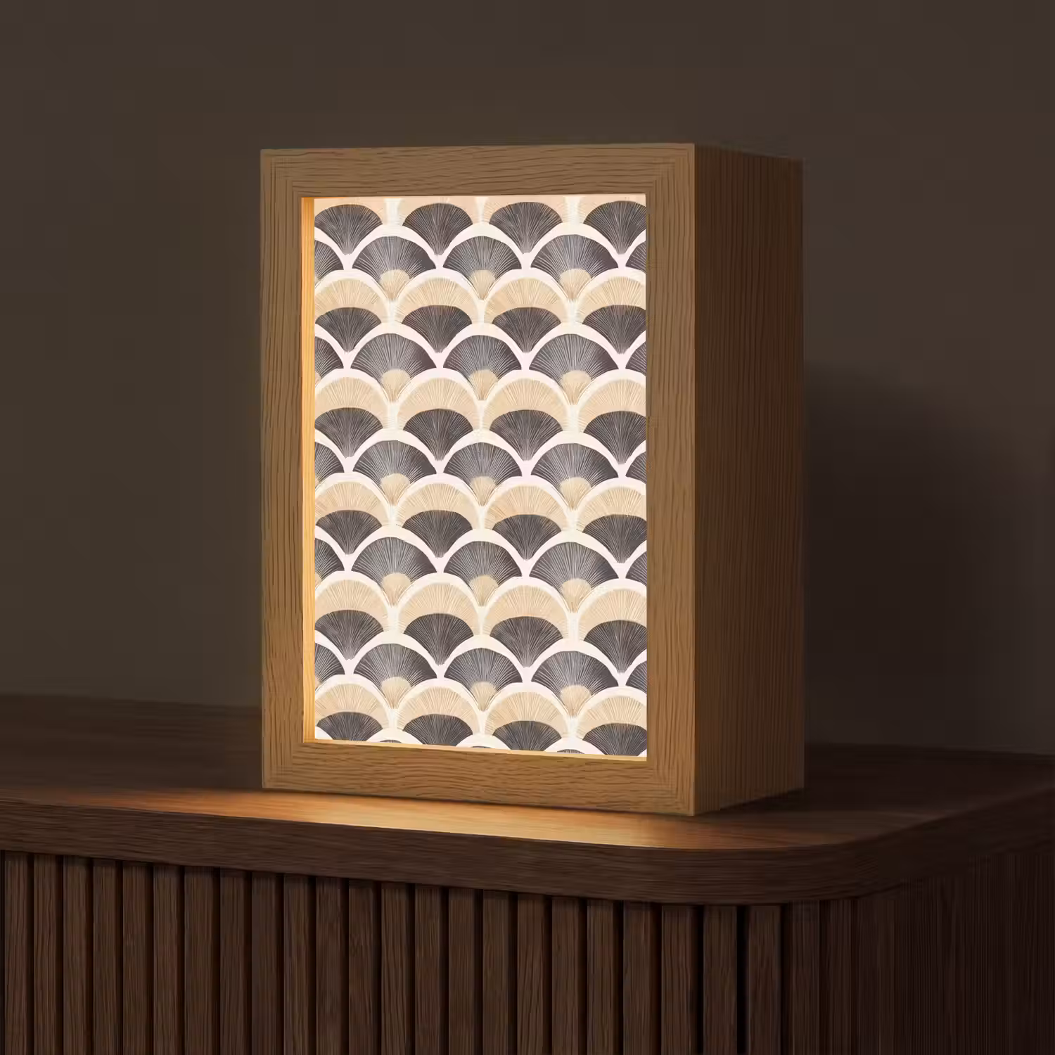 Waaier - Patroon - Zwart - Beige Light Box met kabel (Tafellamp) klein 925 -z3d_website