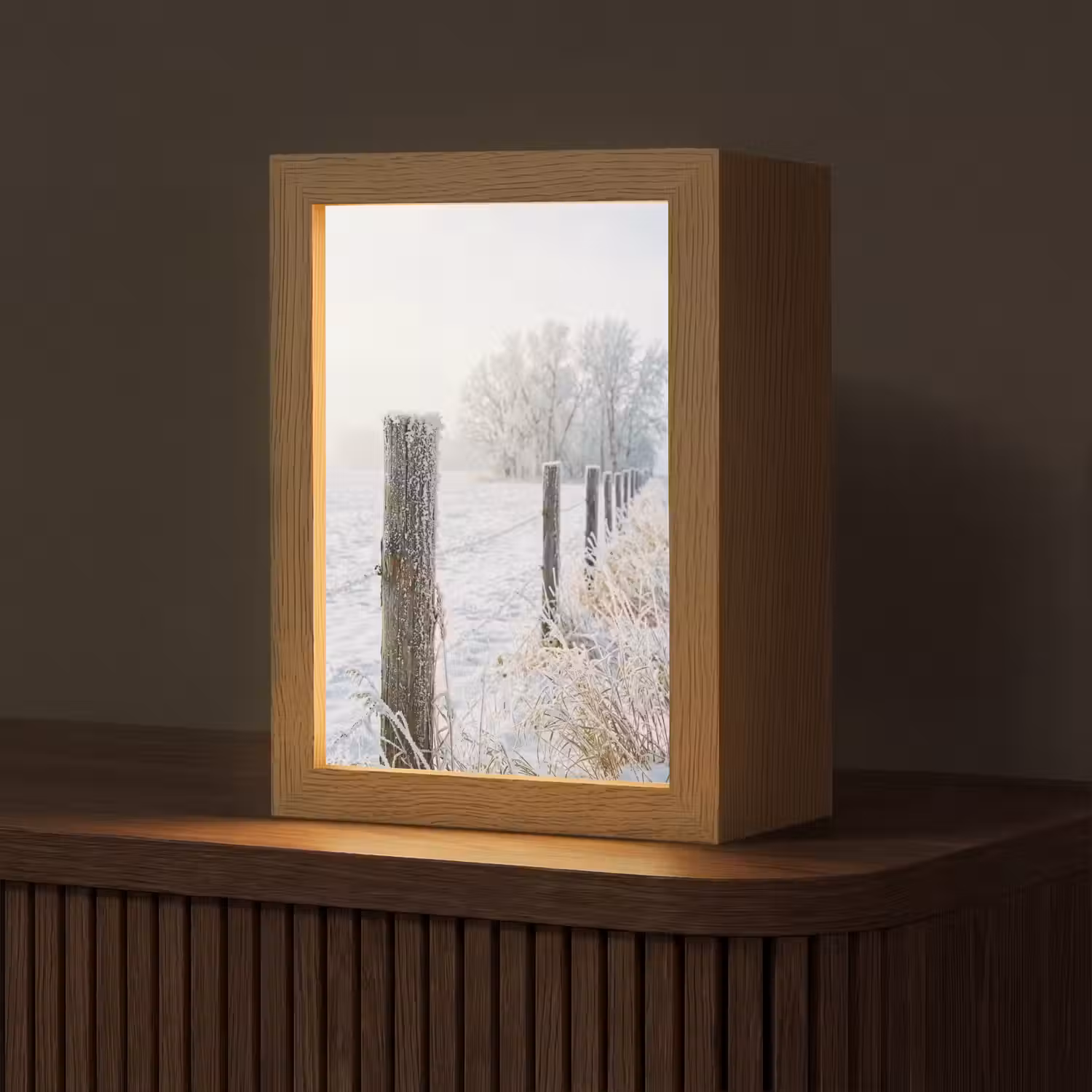 Hek - Sneeuw - Mist - Platteland - Nostalgisch Light Box met kabel (Tafellamp) klein -z3d_website