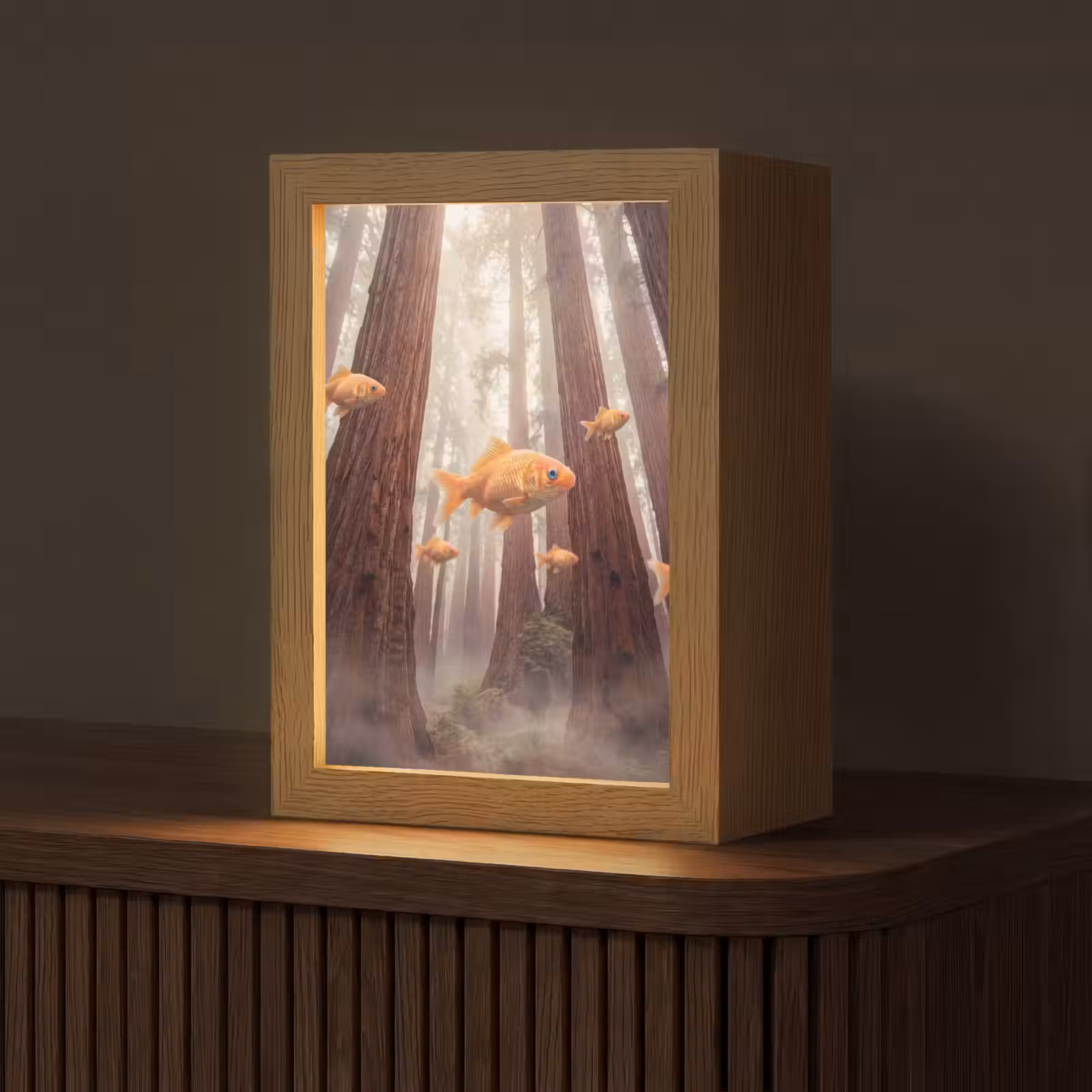 Table Lamp - Fish - Forest - Fantasy - Vis - Bos - Fantasie Light Box met kabel (Tafellamp) klein