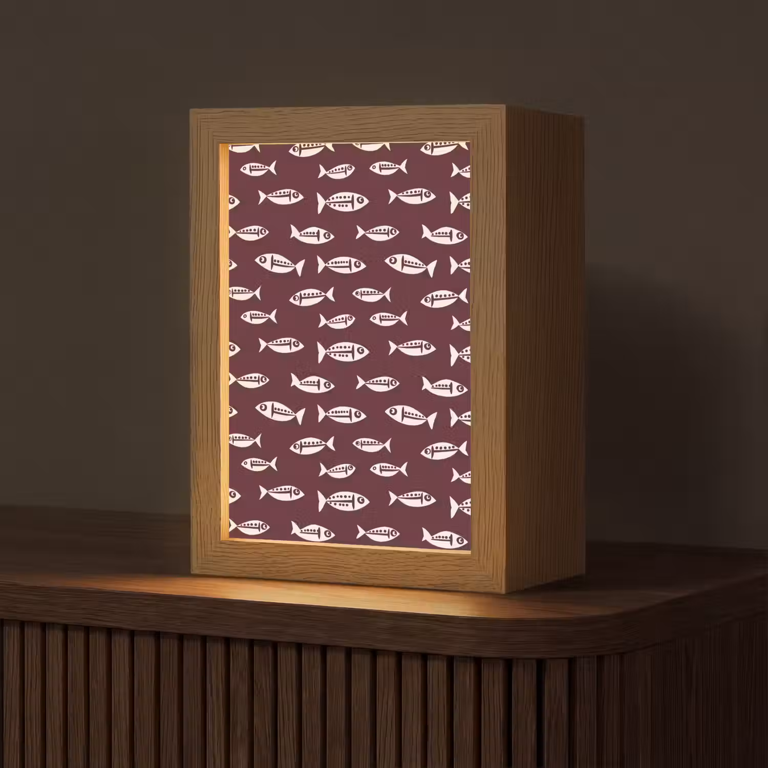 Vissen - Grafisch - Patroon - Donker Light Box met kabel (Tafellamp) klein 925 -z3d_website