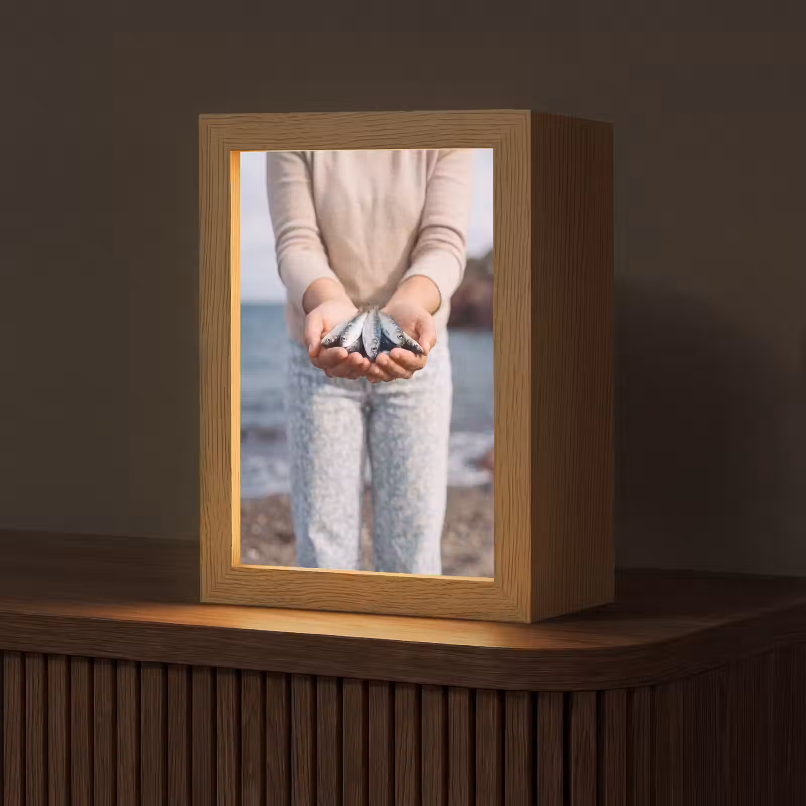 Table Lamp - Fish - Hands - Nature - Vis - Handen - Natuur Light Box met kabel (Tafellamp) klein