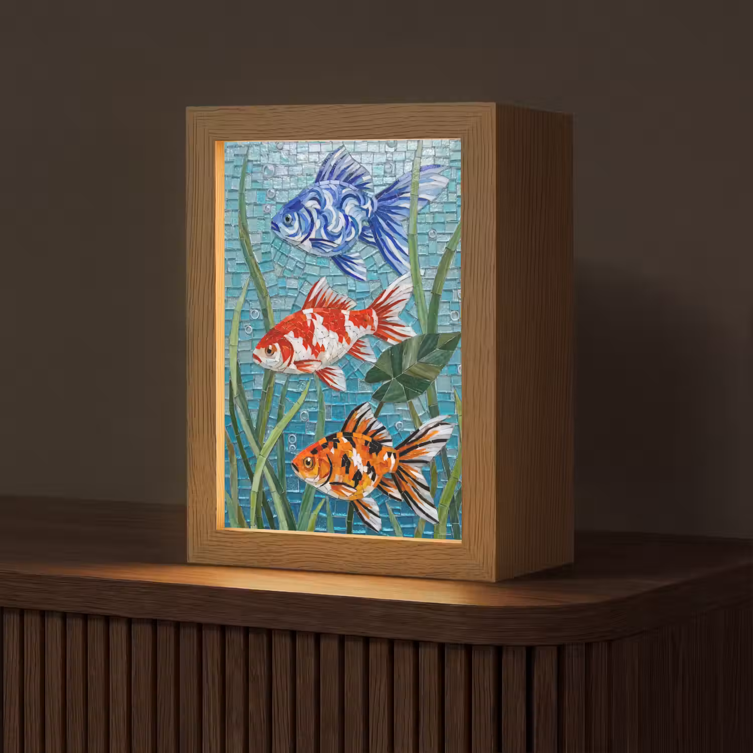 Vis - Mozaïek - Onderwater - Kleurrijk - Dieren Light Box met kabel (Tafellamp) klein -z3d_website