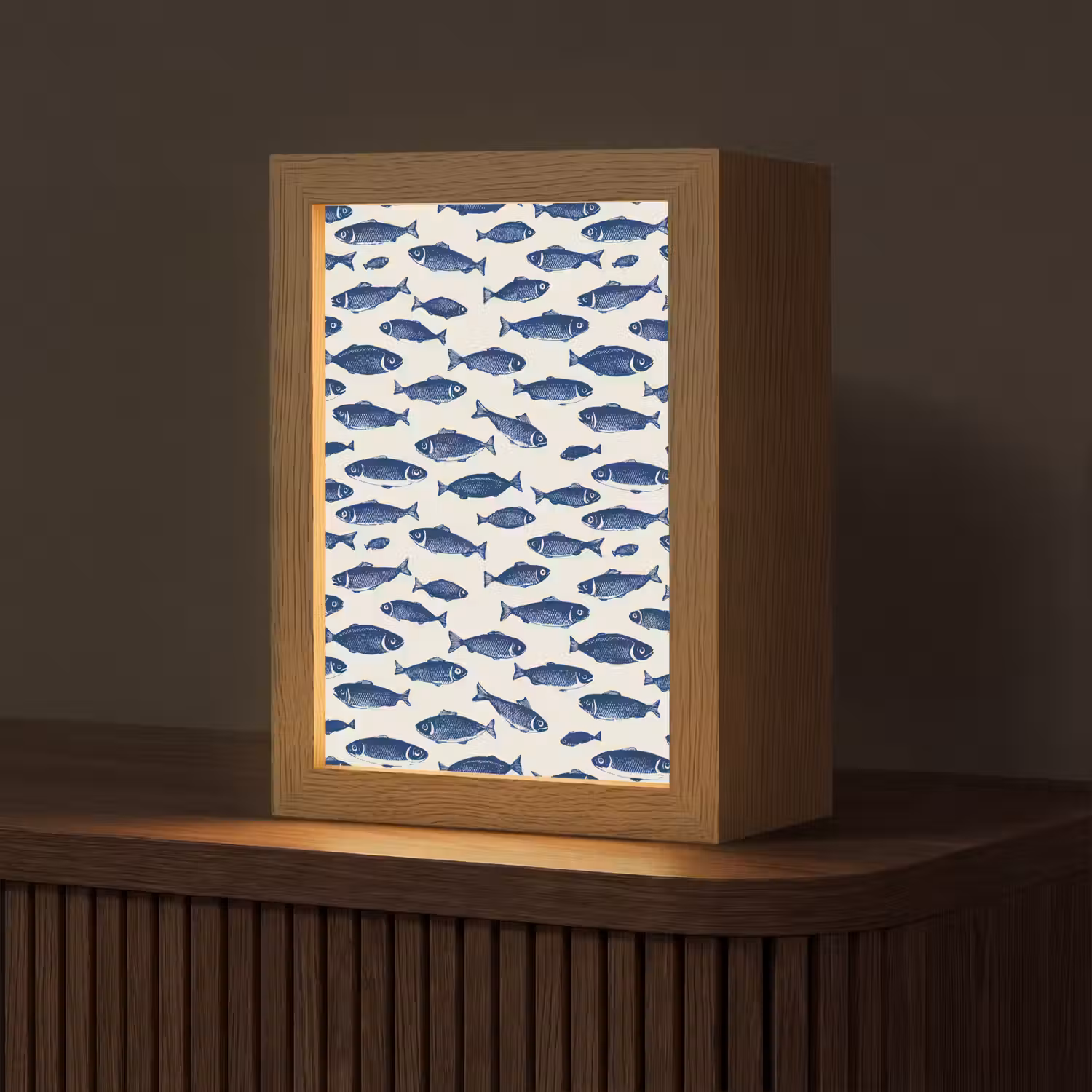 Vissen - Patroon - Blauw - Wit Light Box met kabel (Tafellamp) klein 925 -z3d_website