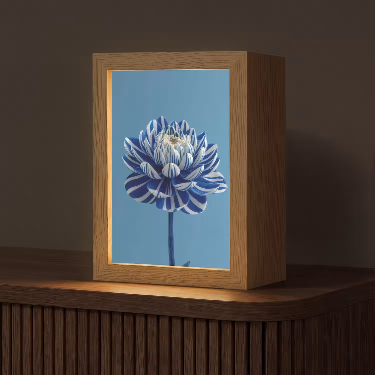 Bloem - Blauw - Bloemblaadjes - Streepjes Light Box met kabel (Tafellamp) klein -z3d_website