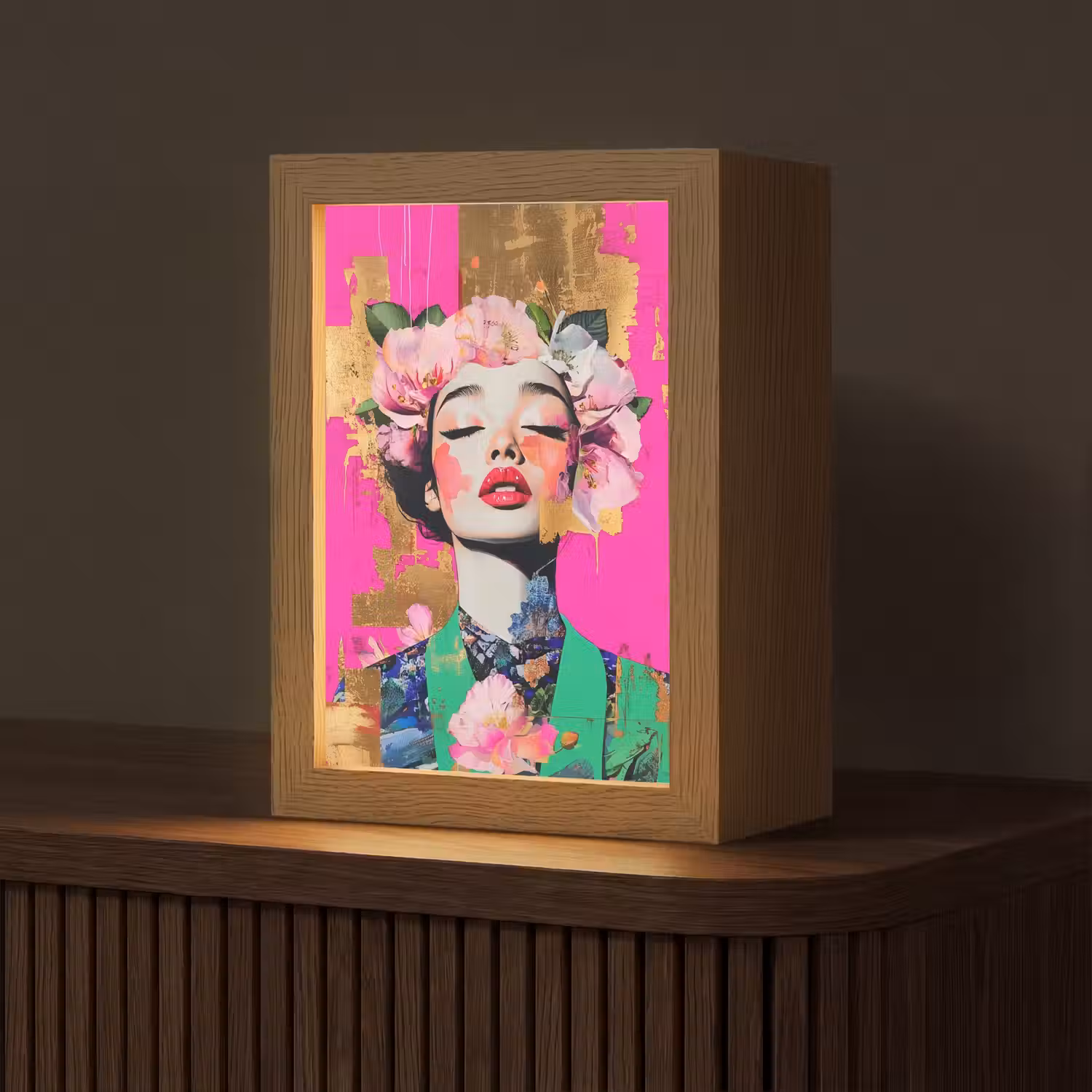 Bloemenkroon - Goud - Vrouw - Portret Light Box met kabel (Tafellamp) klein -z3d_website