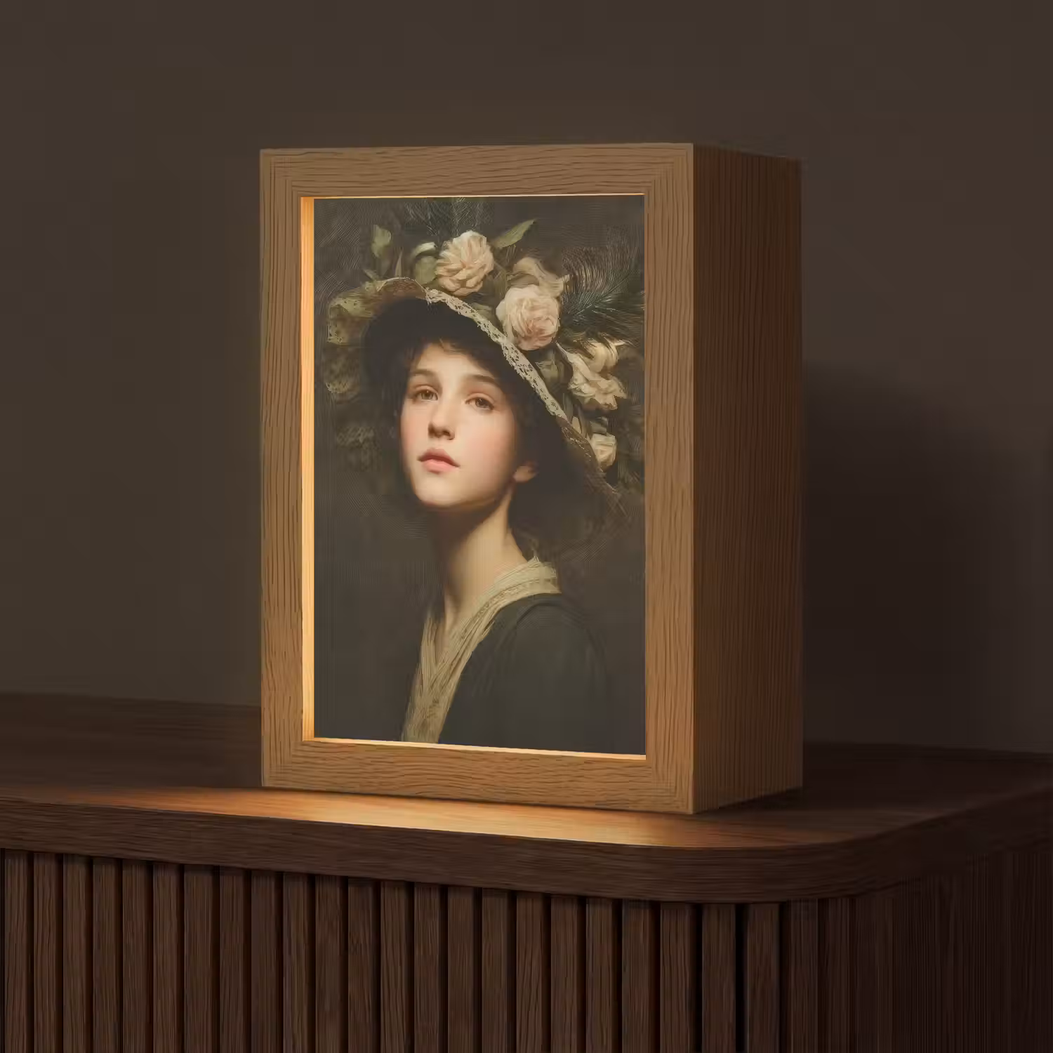 Bloemenhoed - Portret - Vrouw Light Box met kabel (Tafellamp) klein -z3d_website