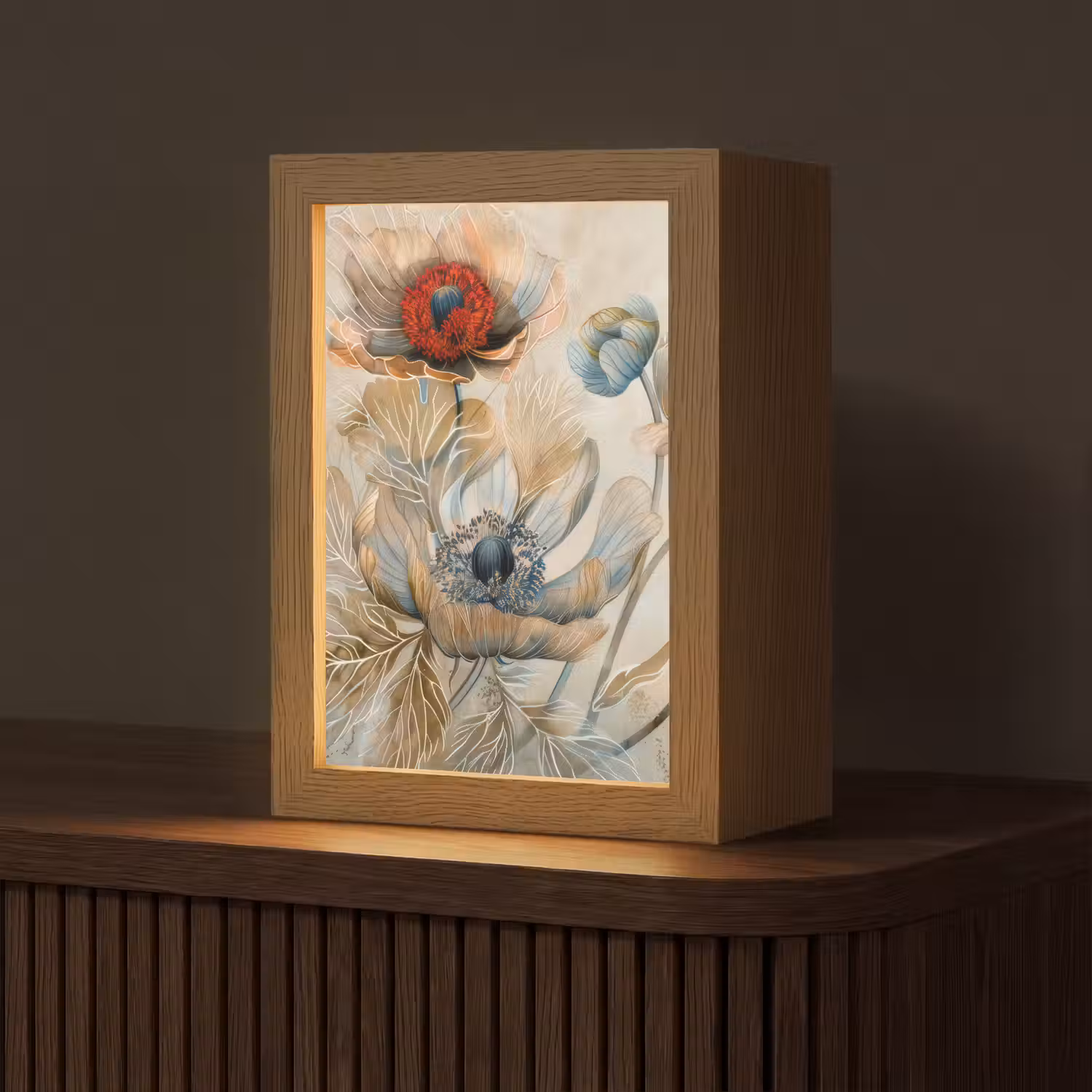 Bloemen - Beige - Modern - Illustratie Light Box met kabel (Tafellamp) klein -z3d_website