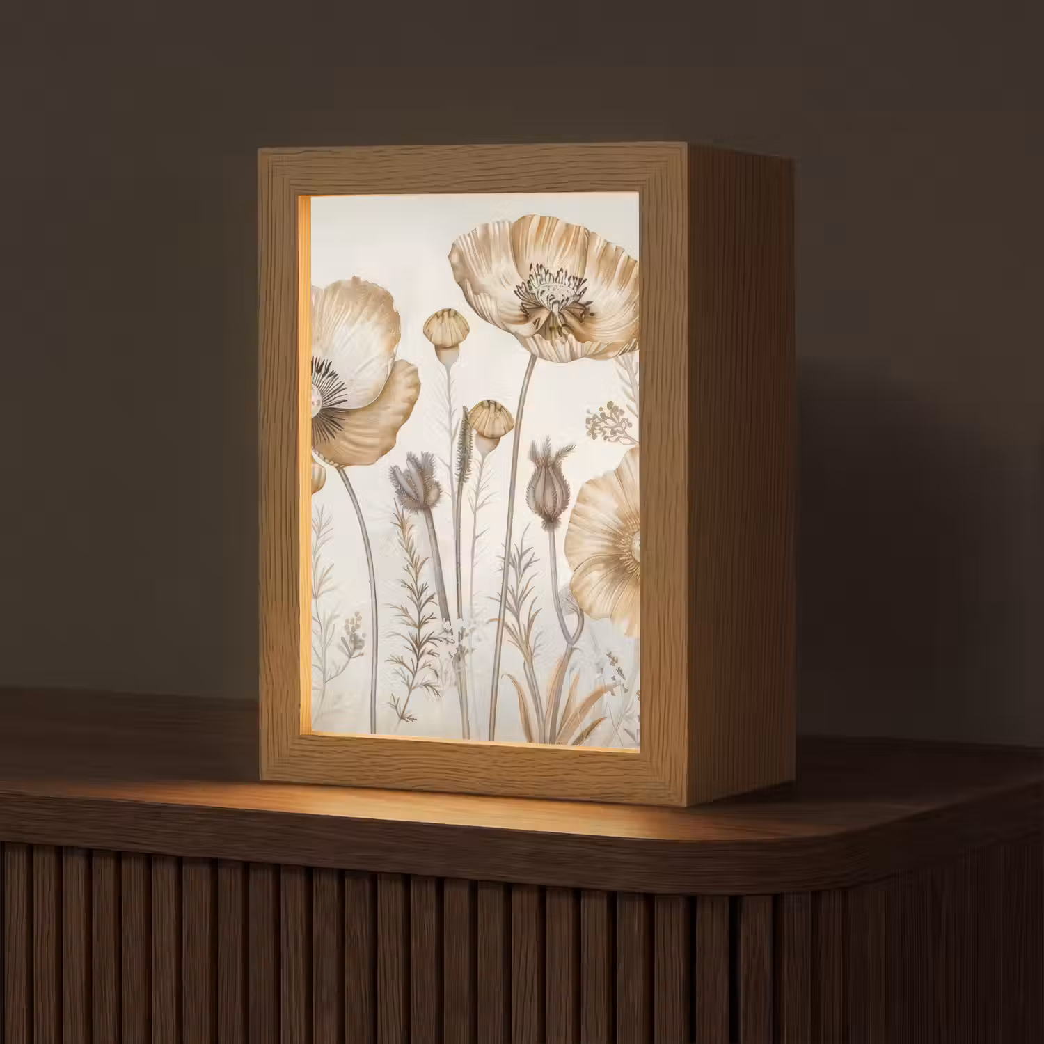 Bloemen - Beige - Natuur - Illustratie Light Box met kabel (Tafellamp) klein -z3d_website