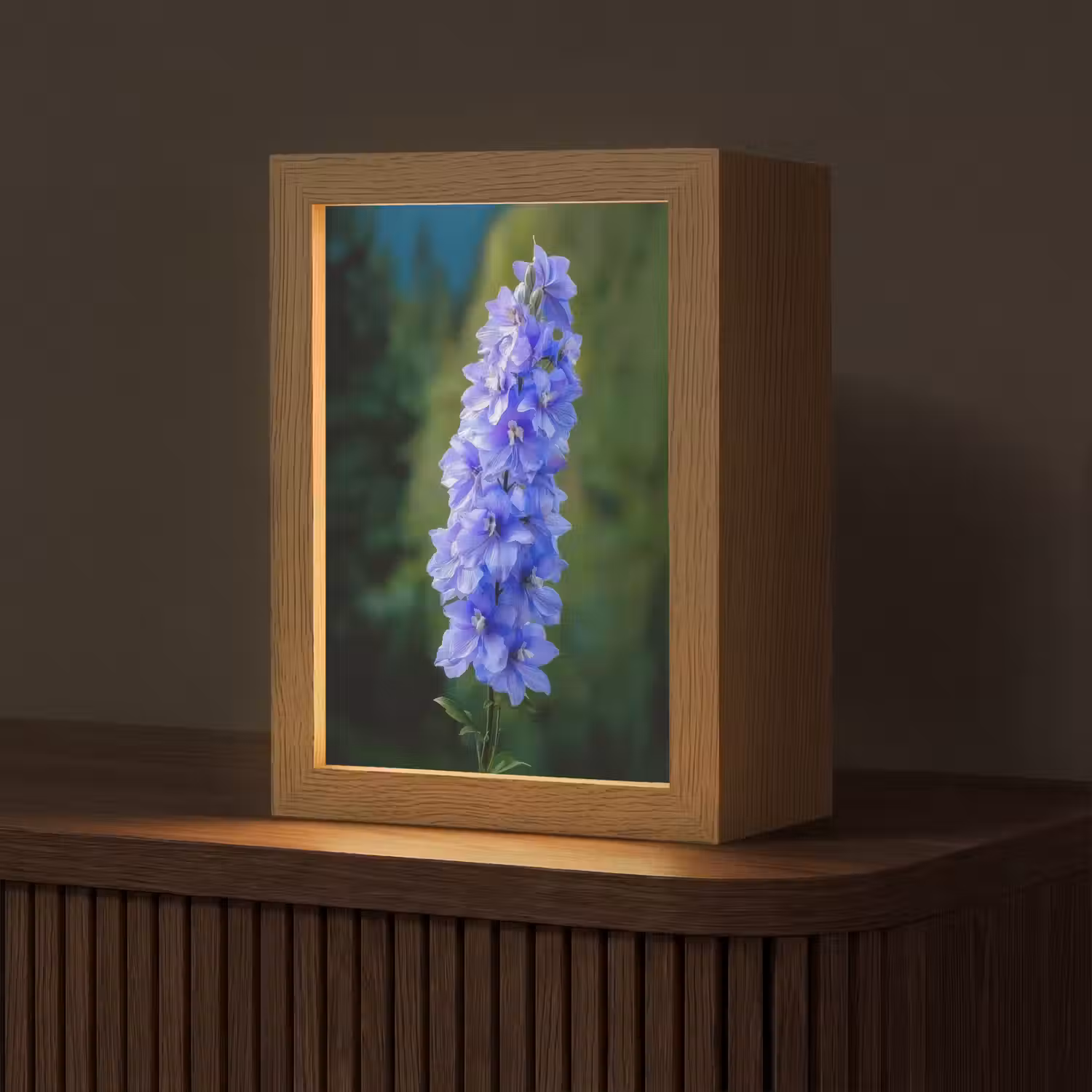 Bloemen - Blauw - Dennenboom Light Box met kabel (Tafellamp) klein -z3d_website