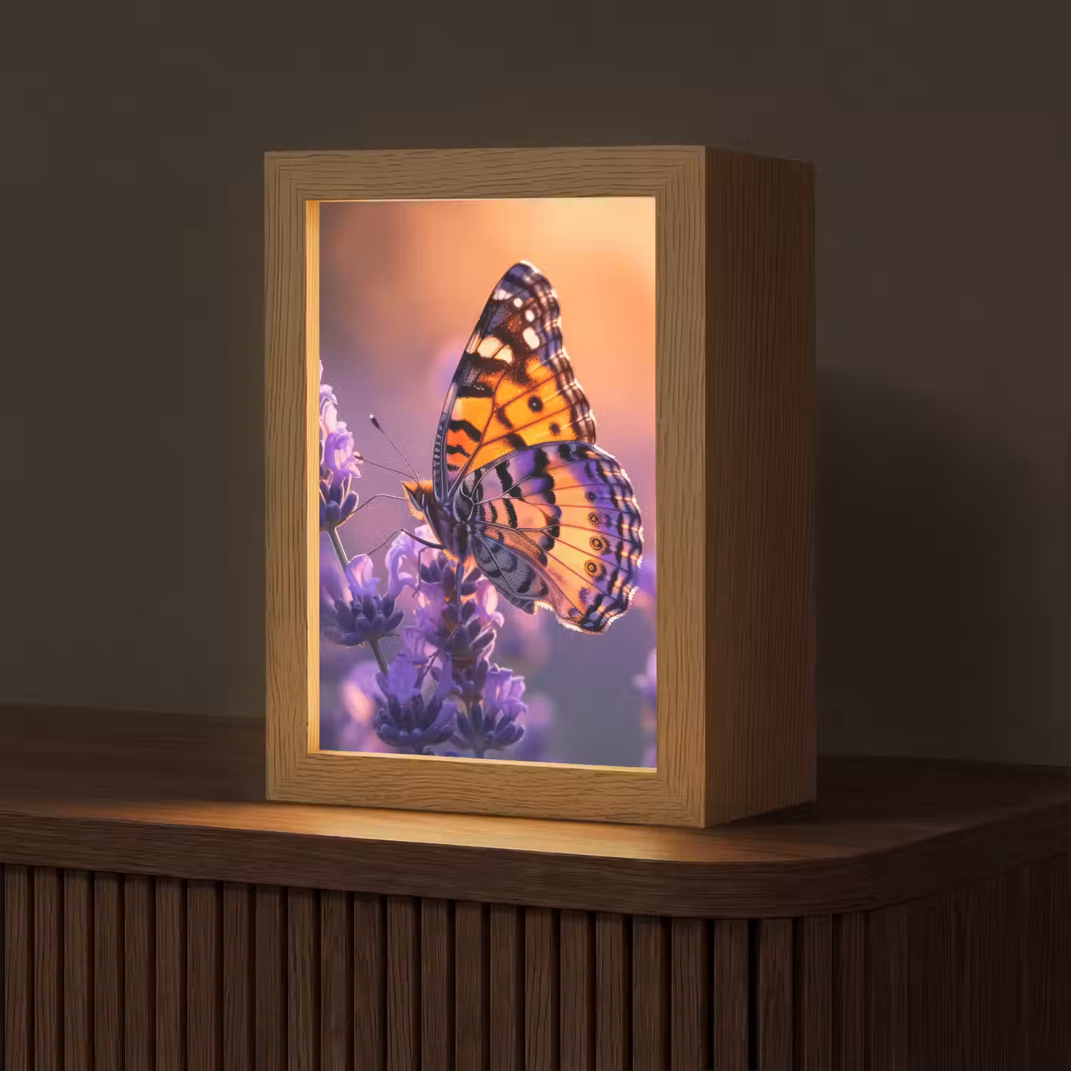 Bloemen - Vlinder - Lavendel - Bloem - Natuur Light Box met kabel (Tafellamp) klein -z3d_website