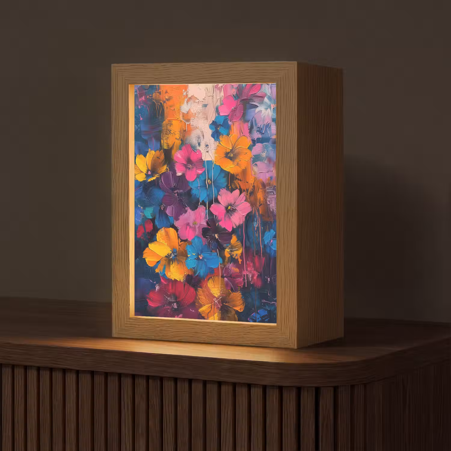 Bloemen - Kleurrijk - Abstract - Modern Light Box met kabel (Tafellamp) klein -z3d_website