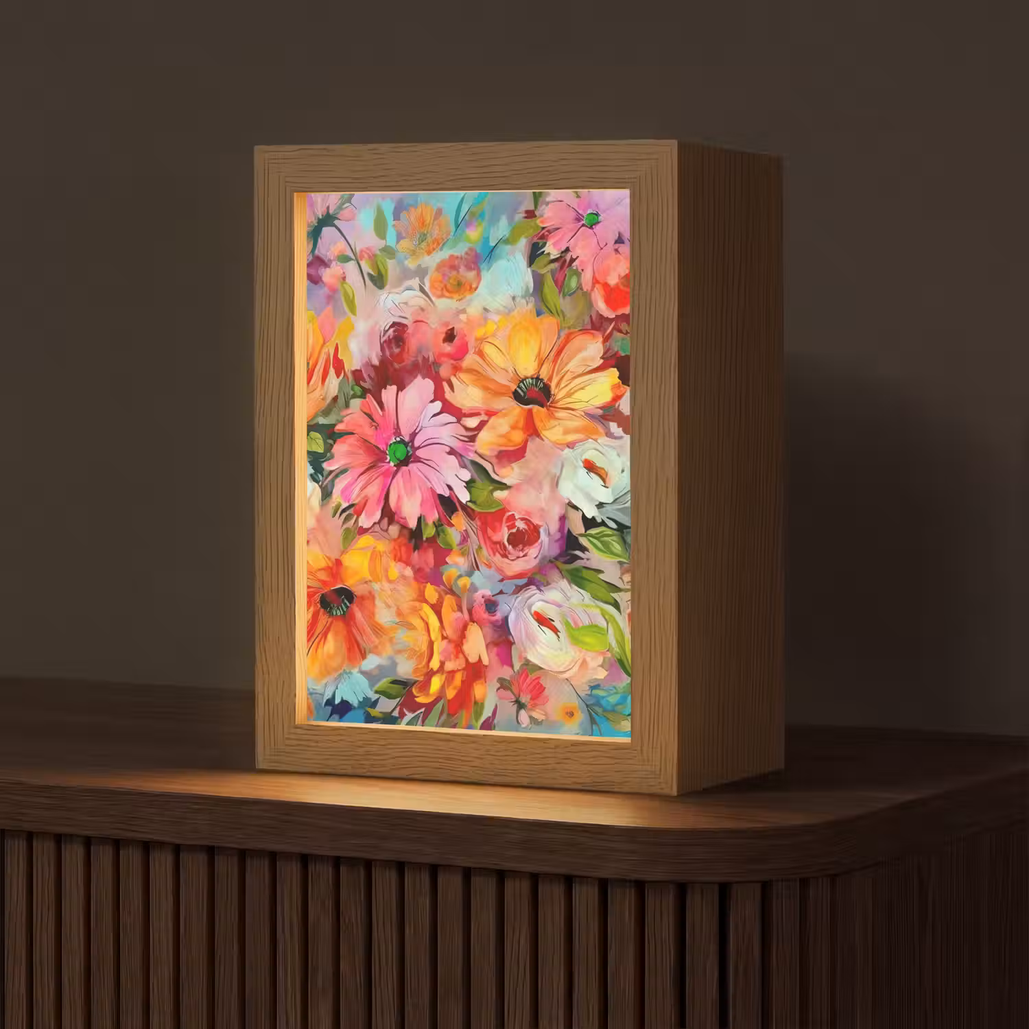 Bloemen - Kleurrijk - Kunst - Olieverf Light Box met kabel (Tafellamp) klein -z3d_website