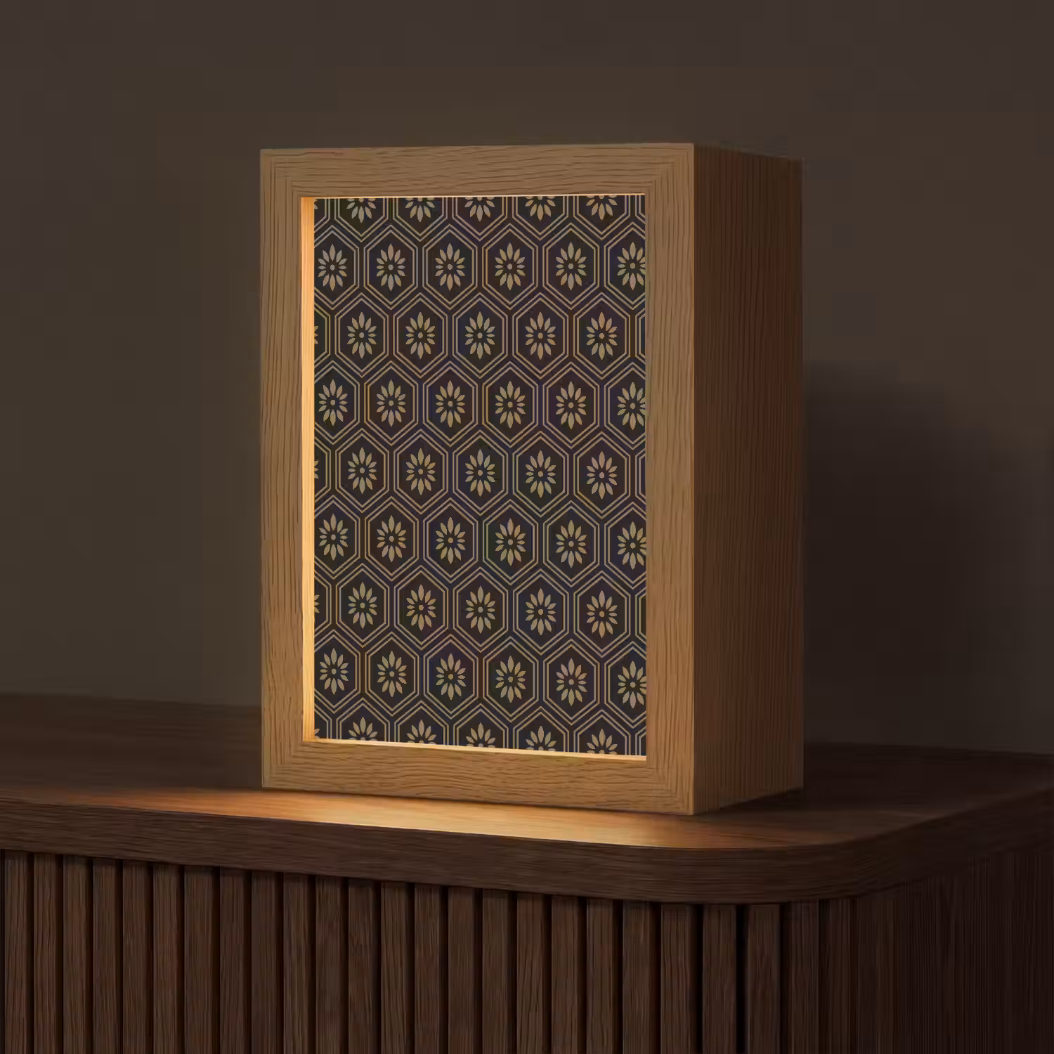 Bloemen - Goud - Hexagon Light Box met kabel (Tafellamp) klein 925 -z3d_website