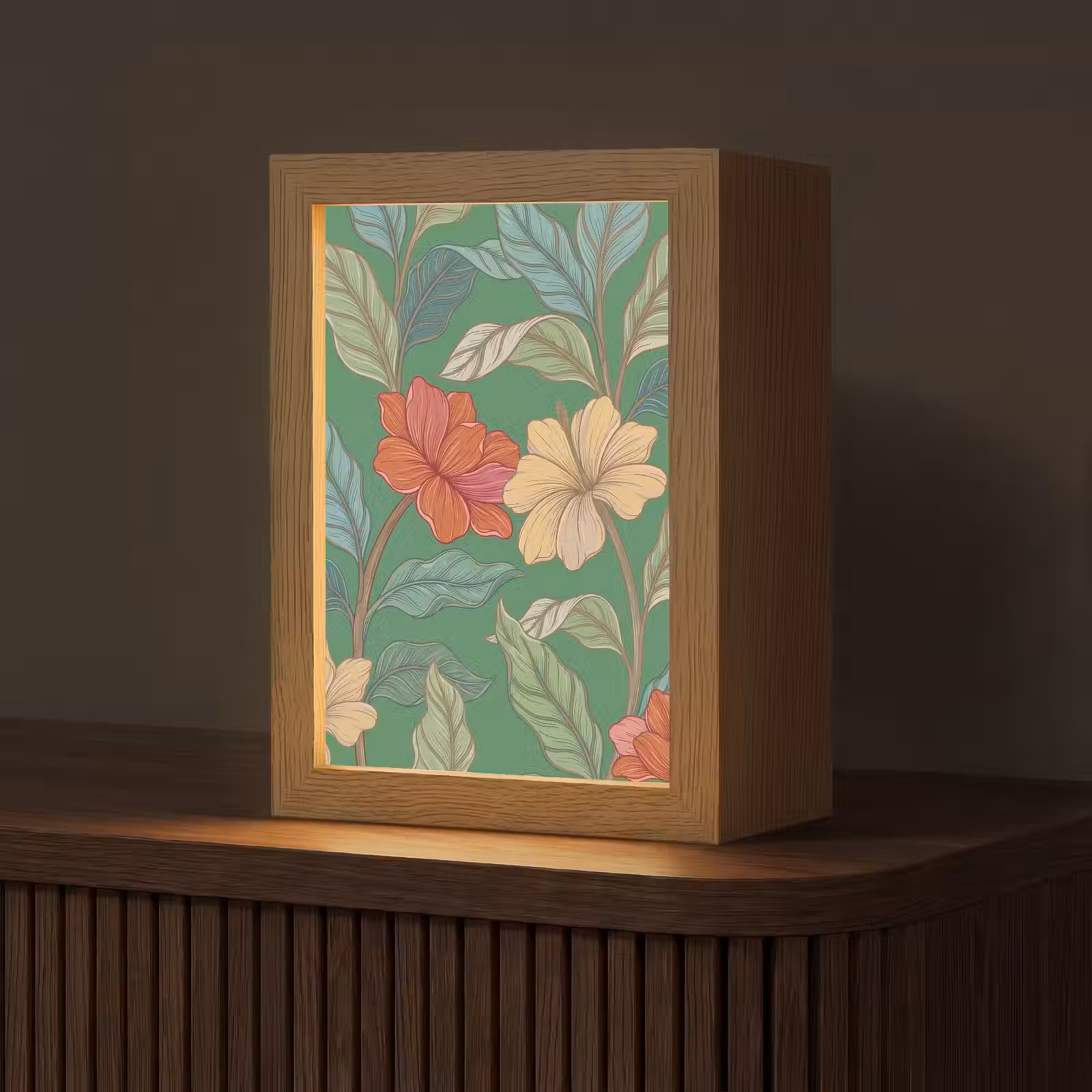 Table Lamp - Flowers - Greenery - Illustration - Bloemen - Groen - Illustratie Light Box met kabel (Tafellamp) klein