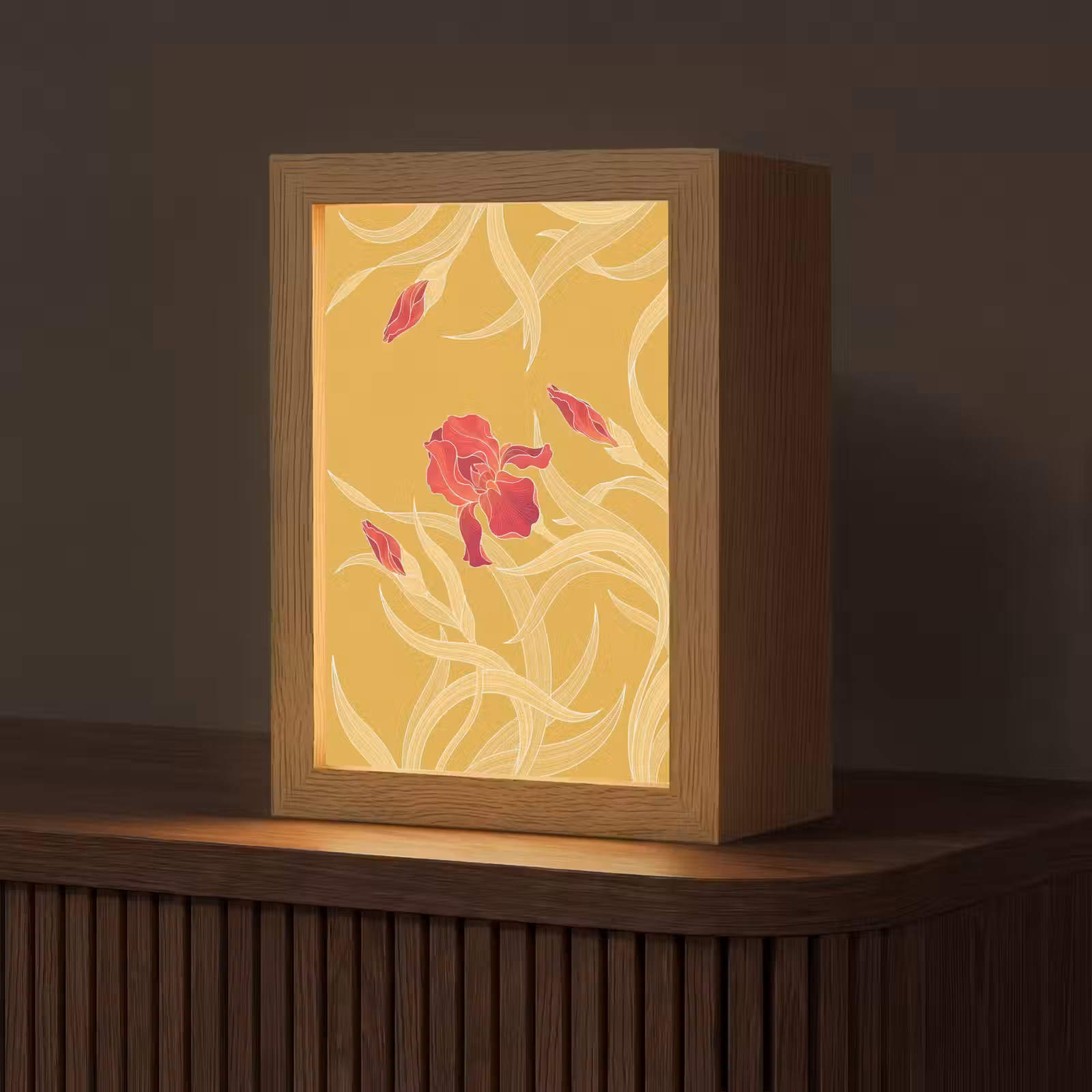 Table Lamp - Flowers - Illustration - Red - Bloemen - Illustratie - Rood Light Box met kabel (Tafellamp) klein