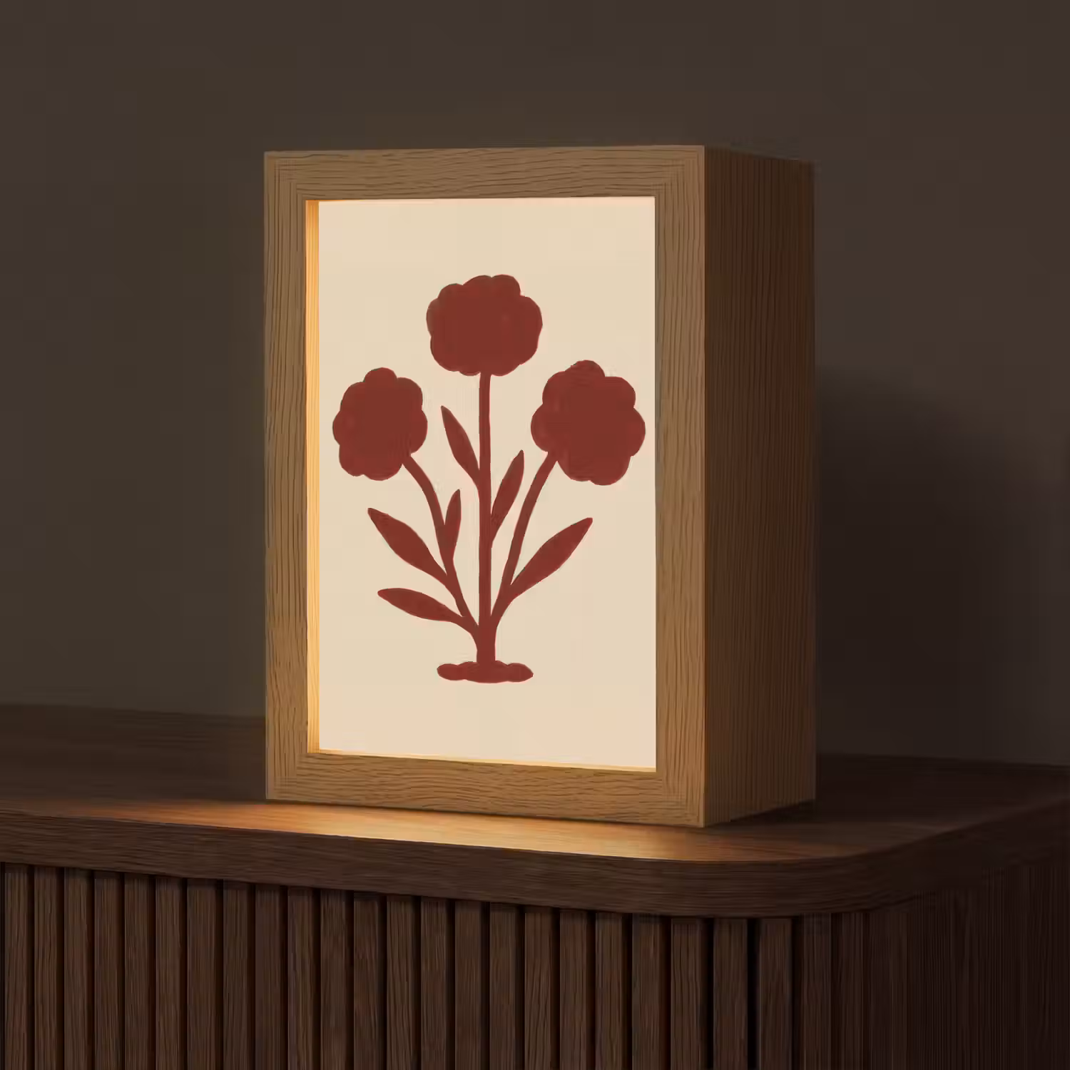 Bloemen - Bladeren - Rood - Minimalistisch Light Box met kabel (Tafellamp) klein -z3d_website