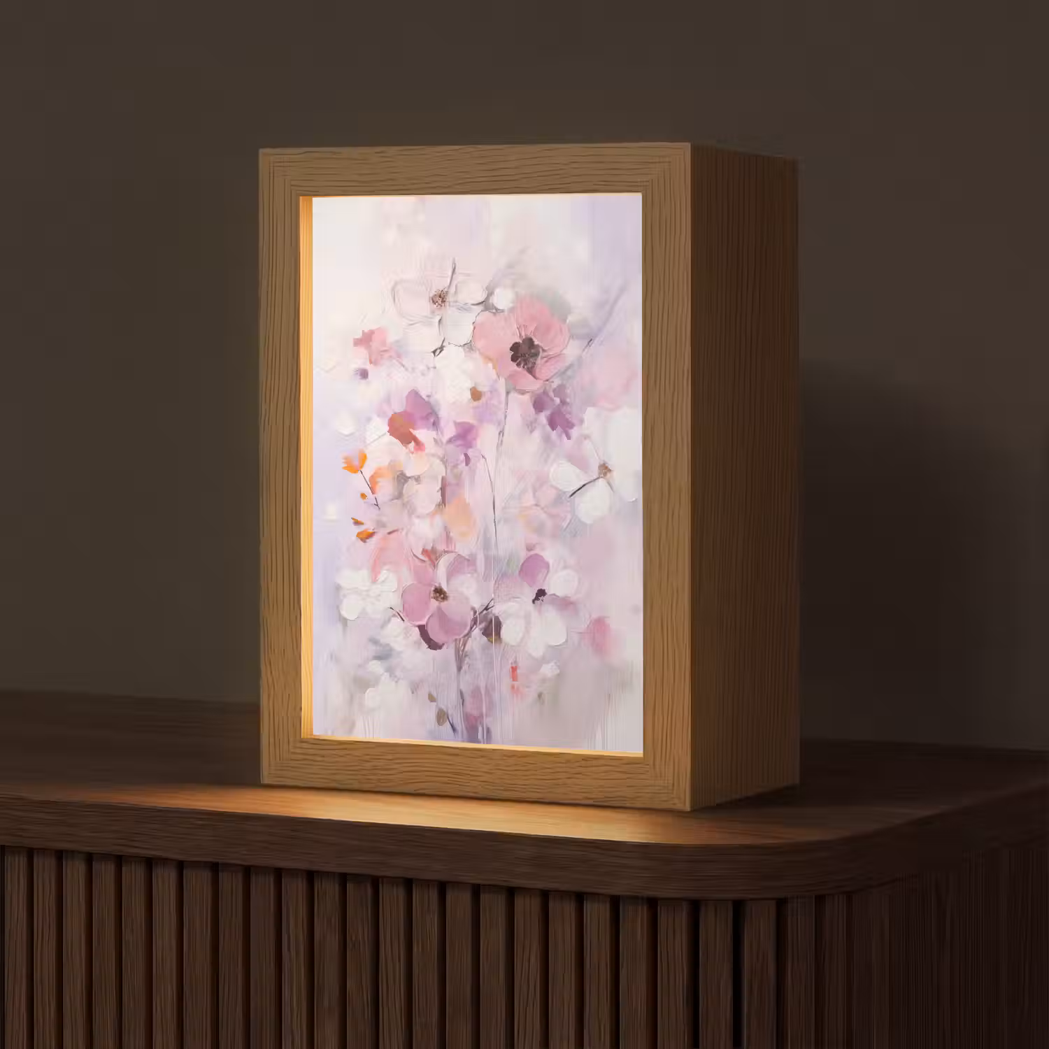 Bloemen - Lila - Watercolor - Kunst Light Box met kabel (Tafellamp) klein -z3d_website