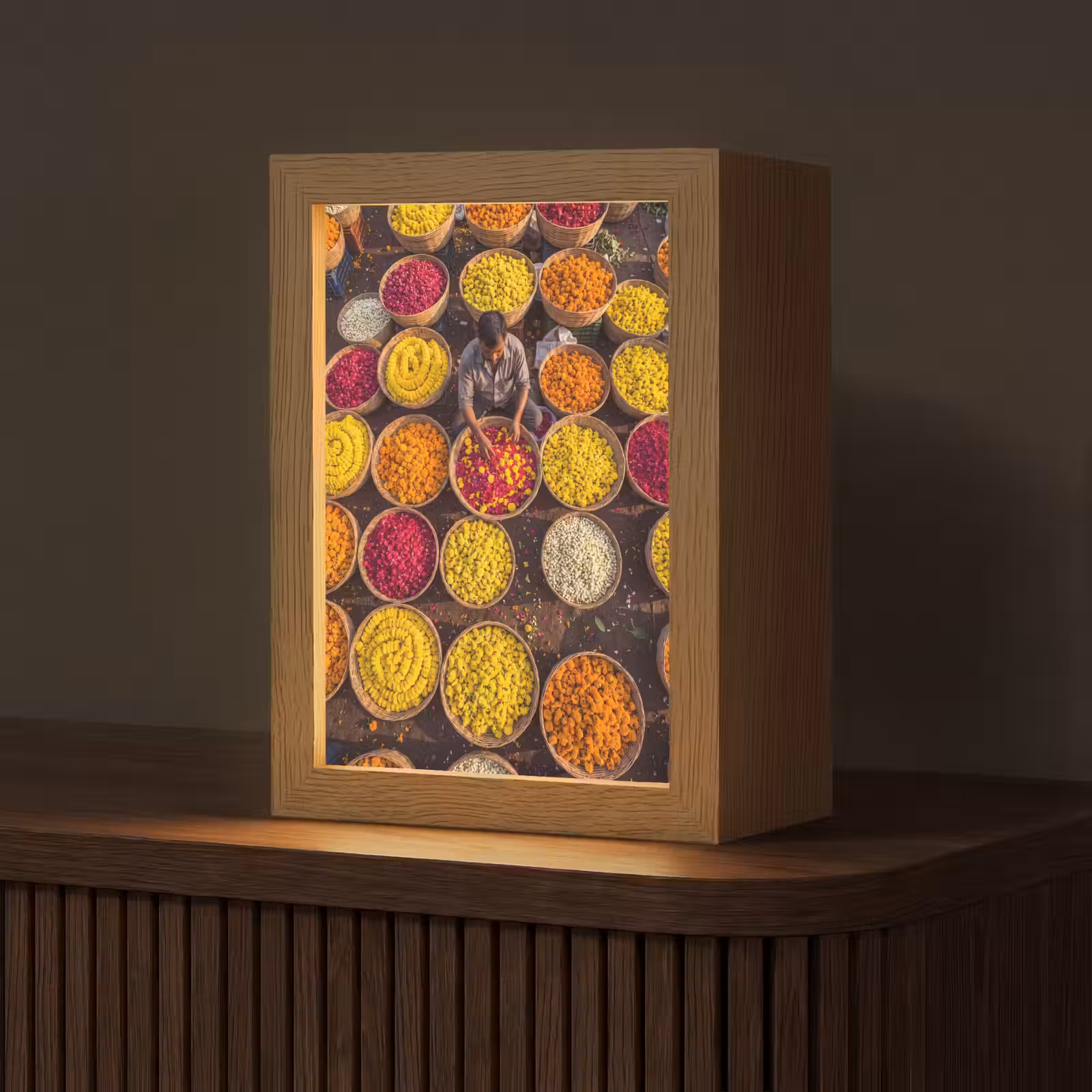 Table Lamp - Flowers - Market - Colorful - Bloemen - Markt - Kleurrijk Light Box met kabel (Tafellamp) klein